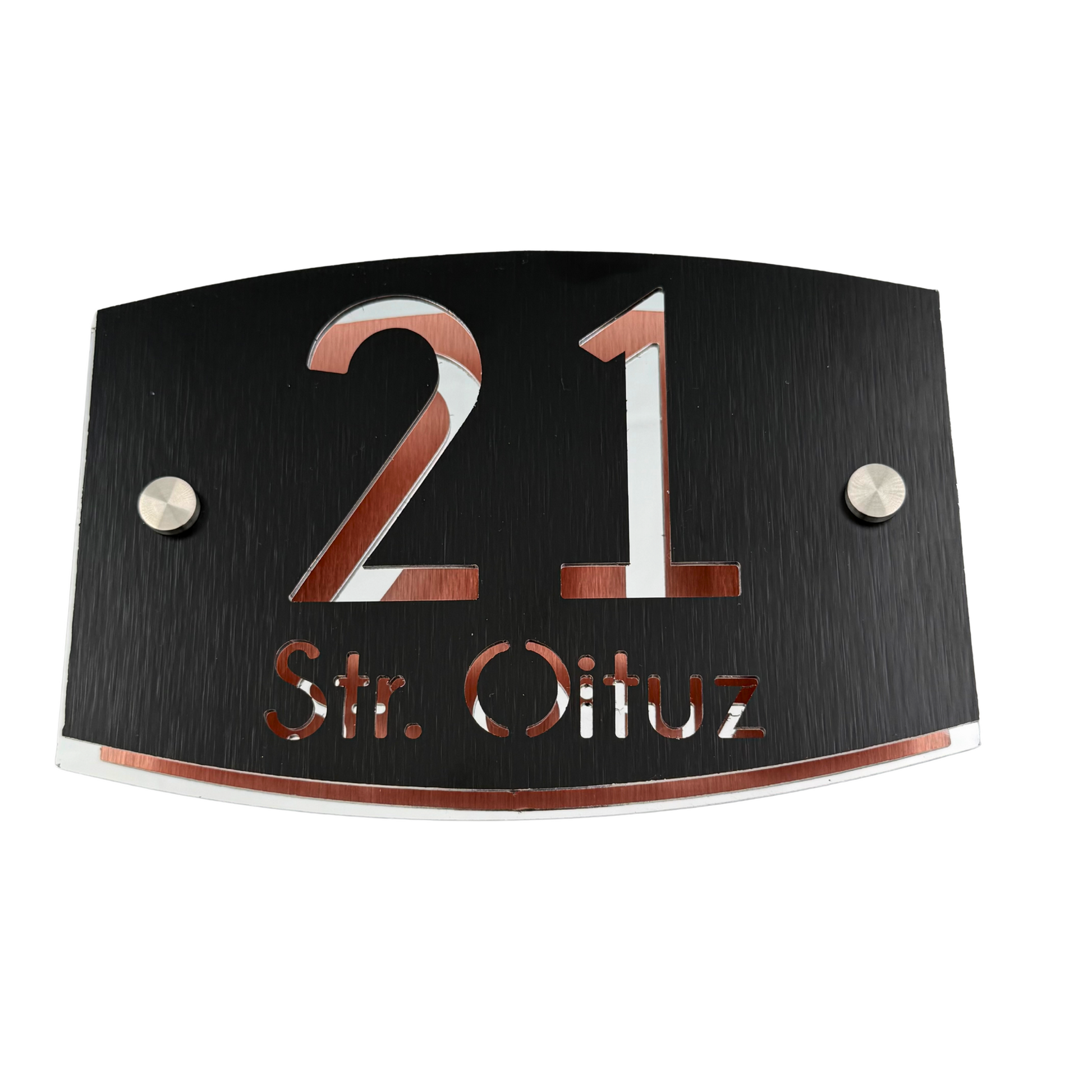 PREMIUM HOUSE NUMBER - Aluminium Pearly Black Aluminium Silver Mirror 2 Spacers Silver - 20×13 cm