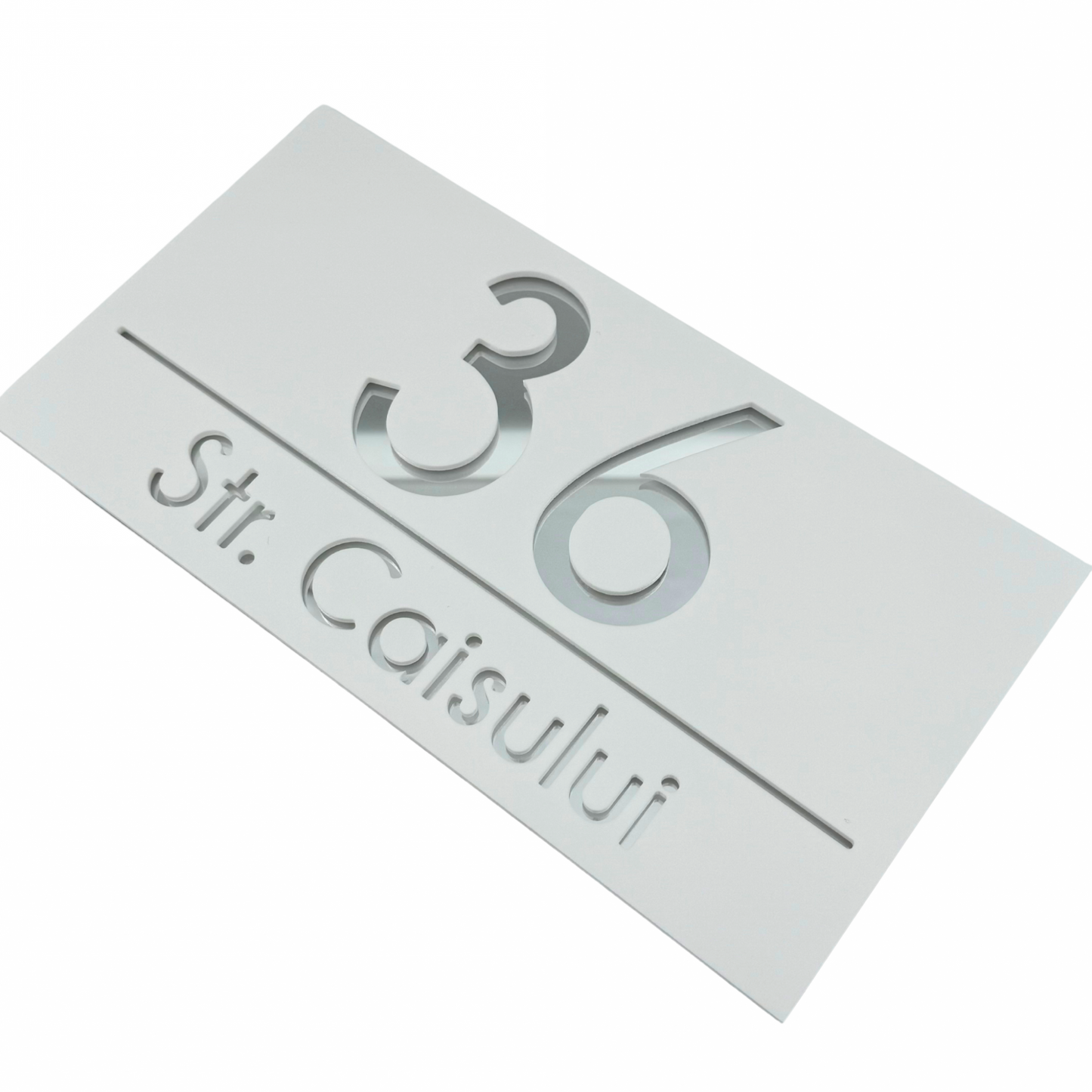 PREMIUM HOUSE NUMBER - White Satin Silver Mirror - 28×15 cm