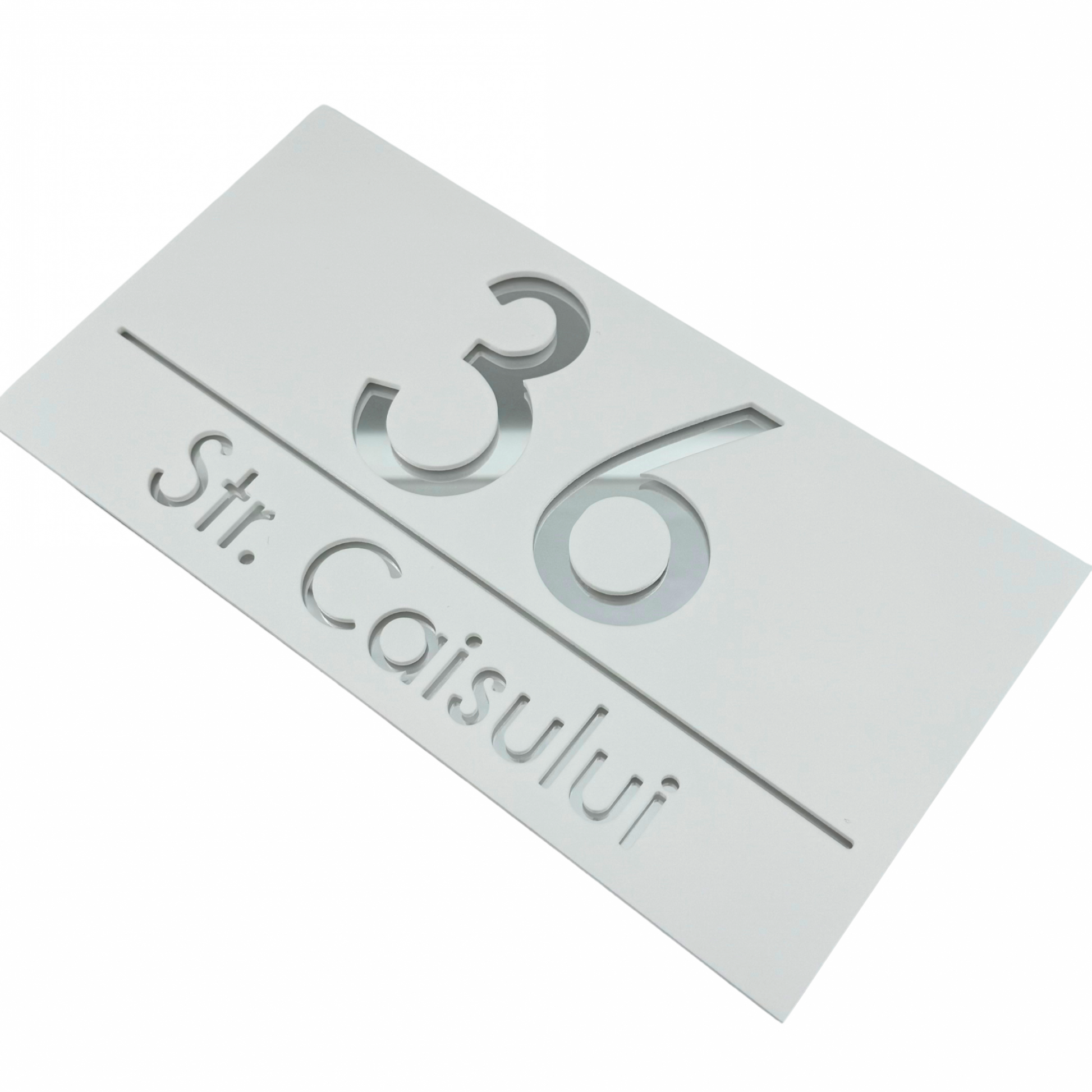 PREMIUM HOUSE NUMBER - White Satin Silver Mirror - 28×15 cm