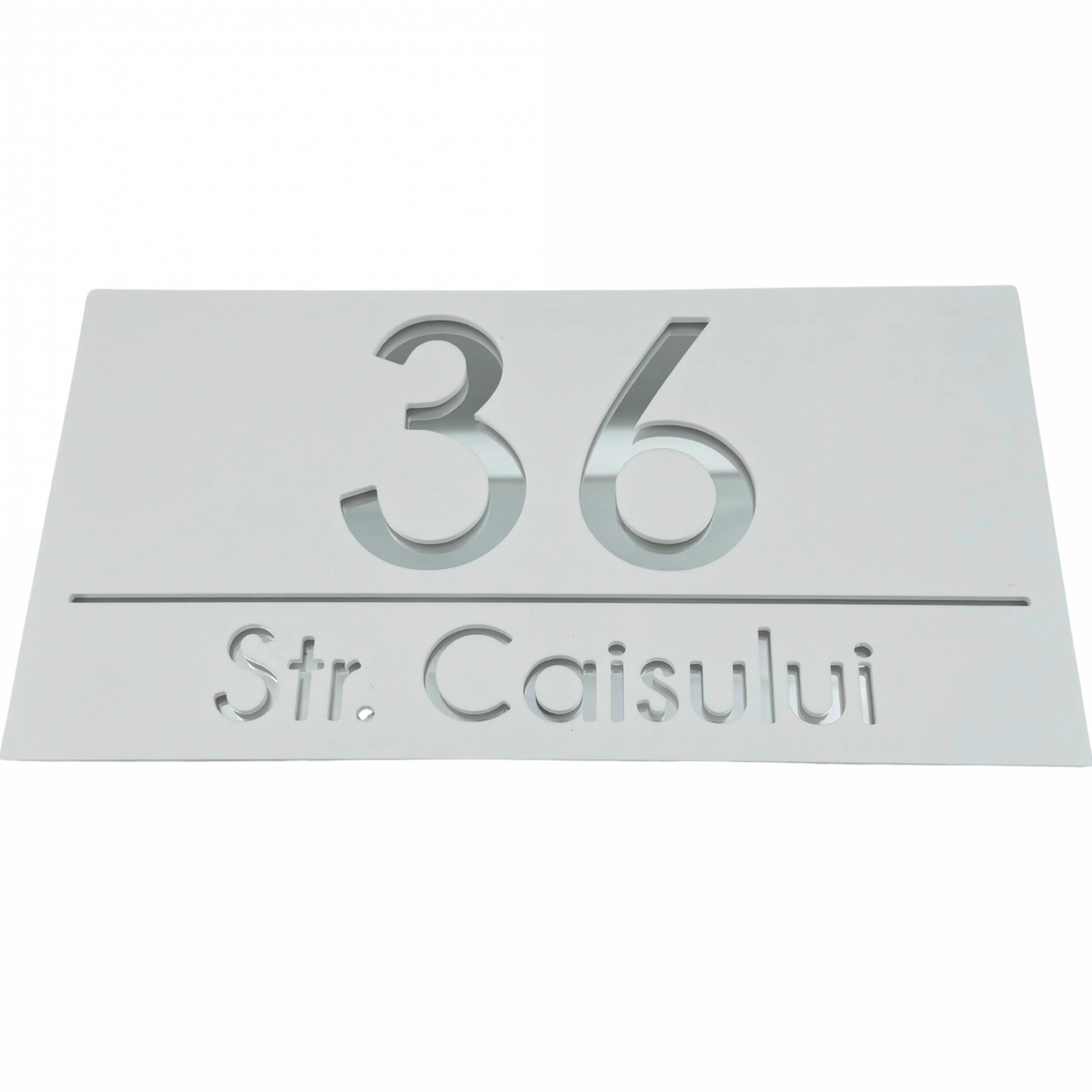 PREMIUM HOUSE NUMBER - White Satin Silver Mirror - 28×15 cm