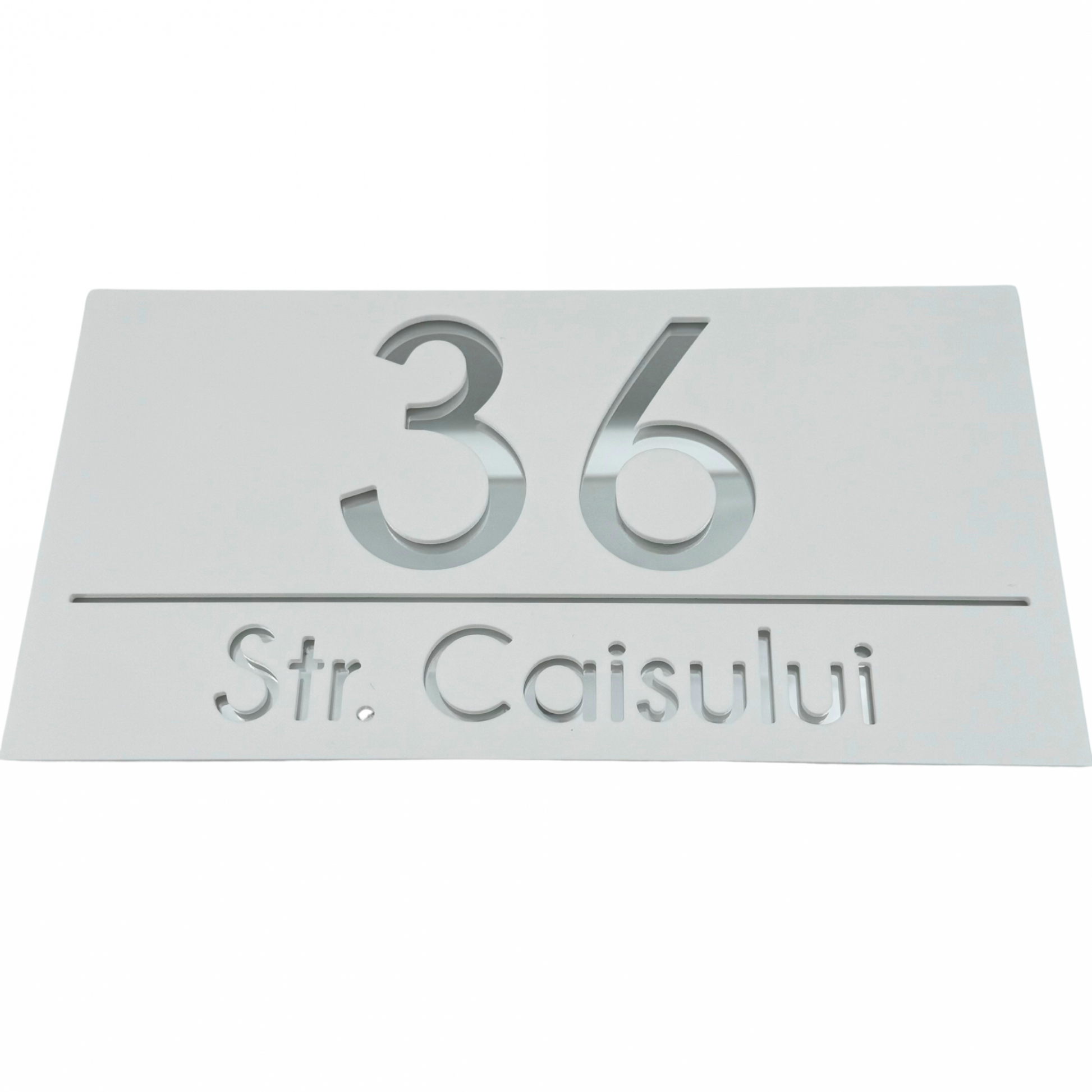 PREMIUM HOUSE NUMBER - White Satin Silver Mirror - 28×15 cm