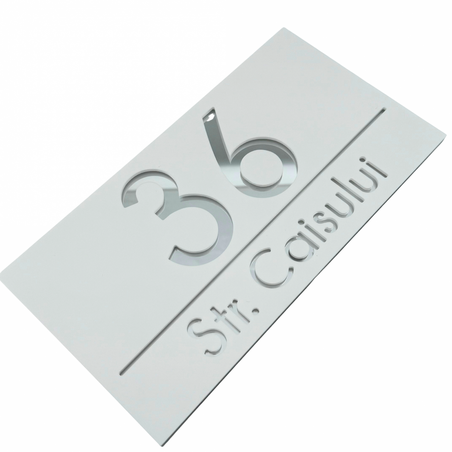 PREMIUM HOUSE NUMBER - White Satin Silver Mirror - 28×15 cm