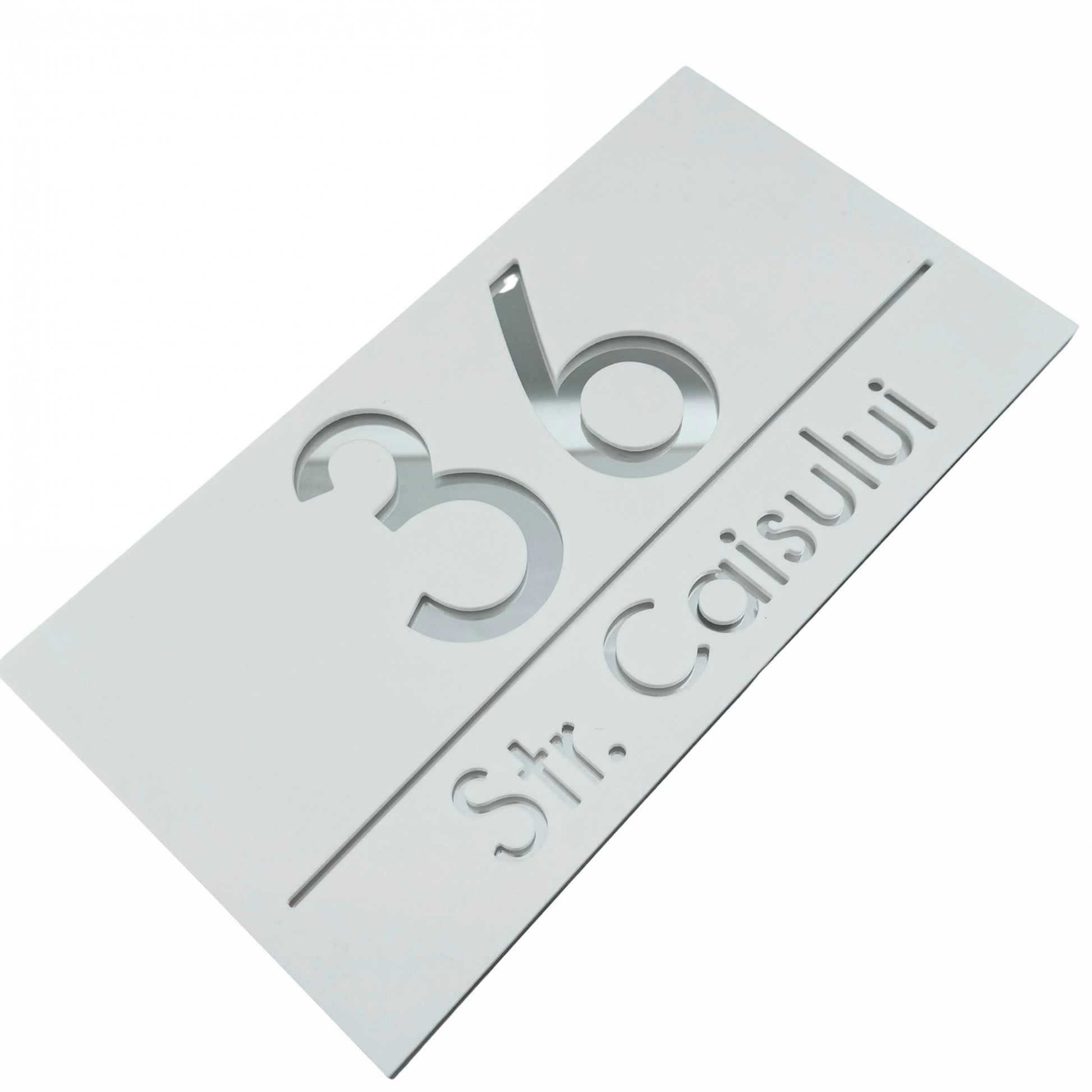 PREMIUM HOUSE NUMBER - White Satin Silver Mirror - 28×15 cm