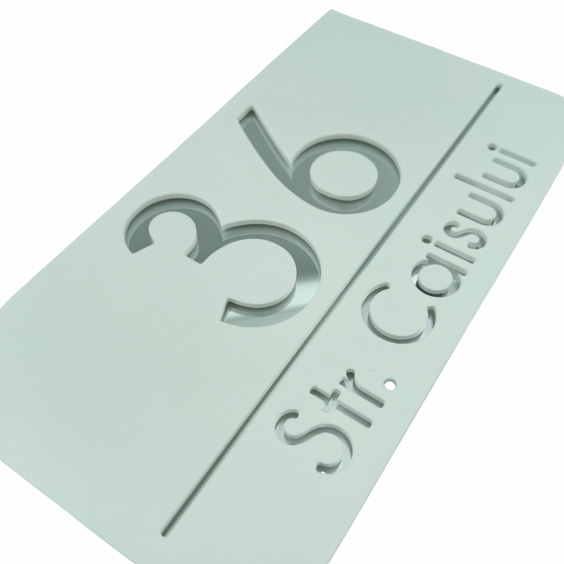 PREMIUM HOUSE NUMBER - White Satin Silver Mirror - 28×15 cm