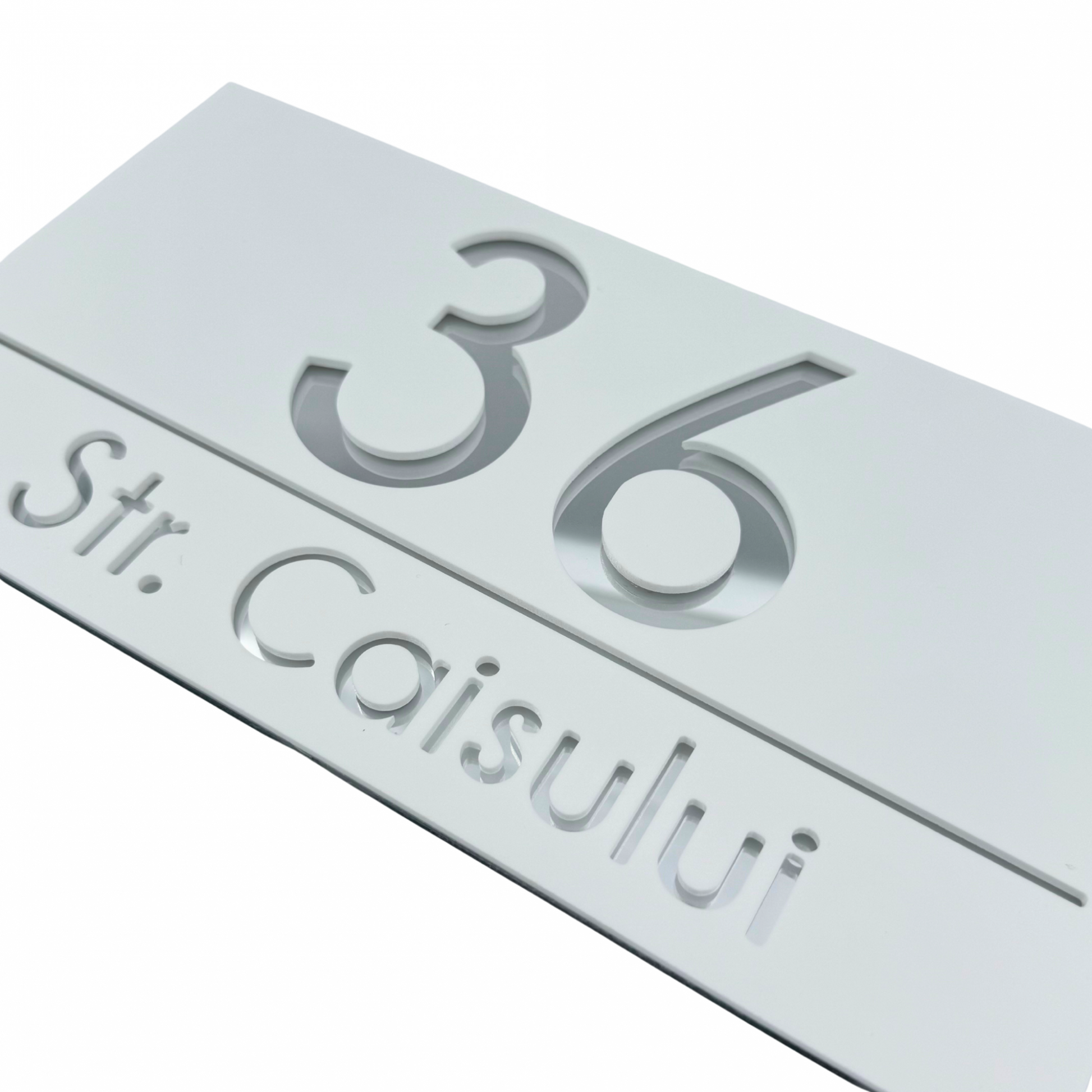 PREMIUM HOUSE NUMBER - White Satin Silver Mirror - 28×15 cm