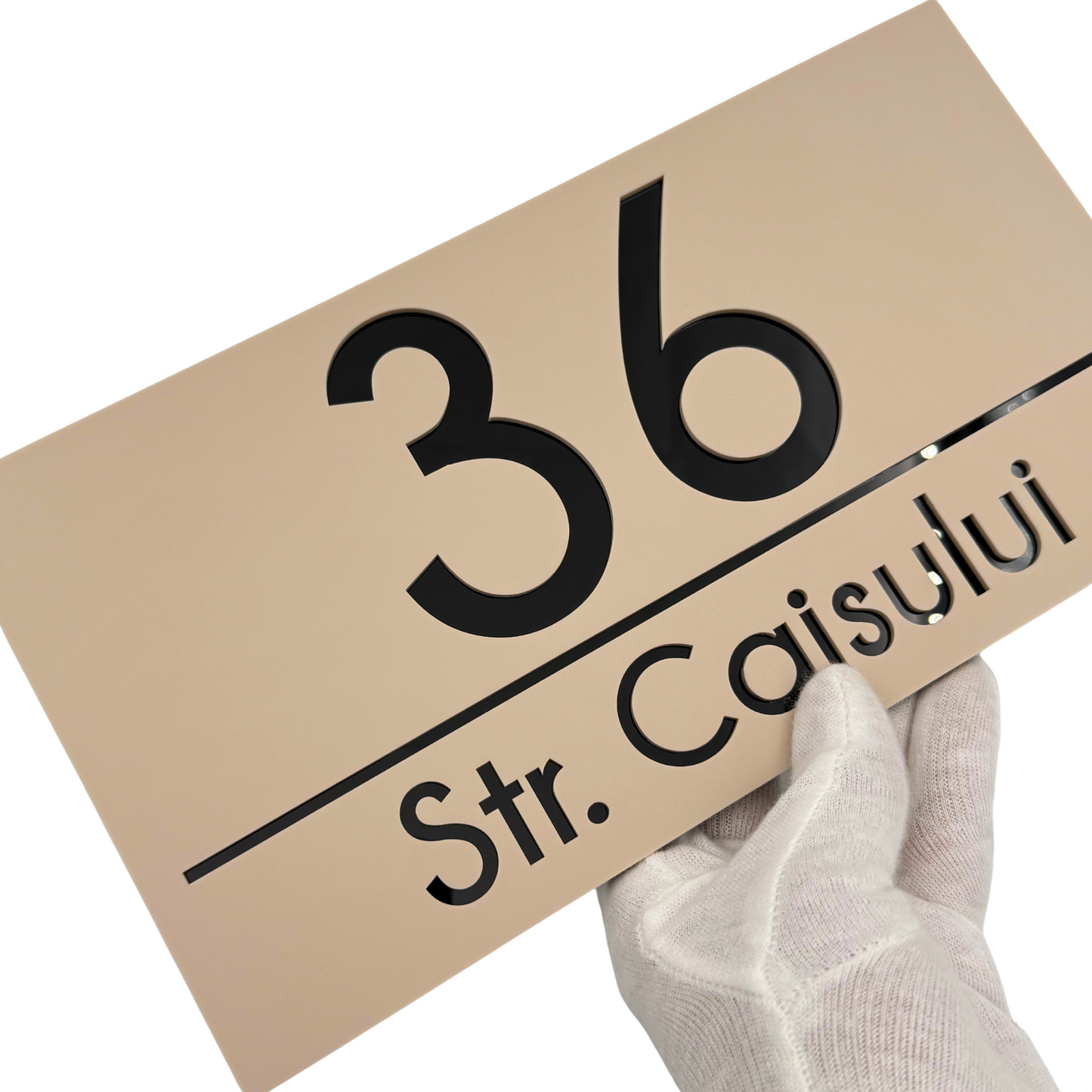 PREMIUM HOUSE NUMBER - Cream colour Satin Glossy Black - 28×15 cm