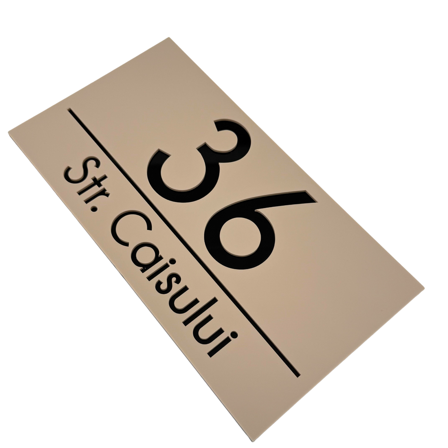 PREMIUM HOUSE NUMBER - Cream colour Satin Glossy Black - 28×15 cm