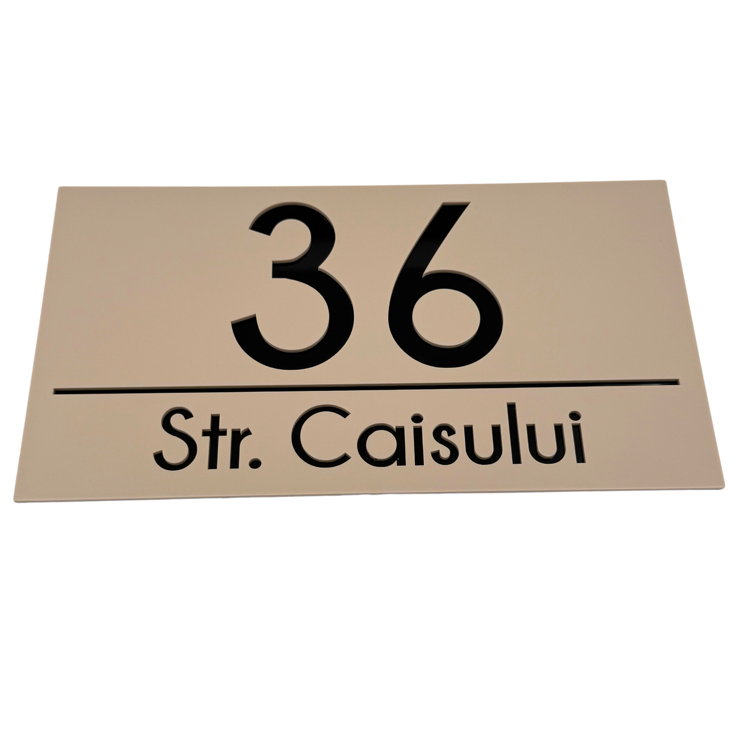 PREMIUM HOUSE NUMBER - Cream colour Satin Glossy Black - 28×15 cm