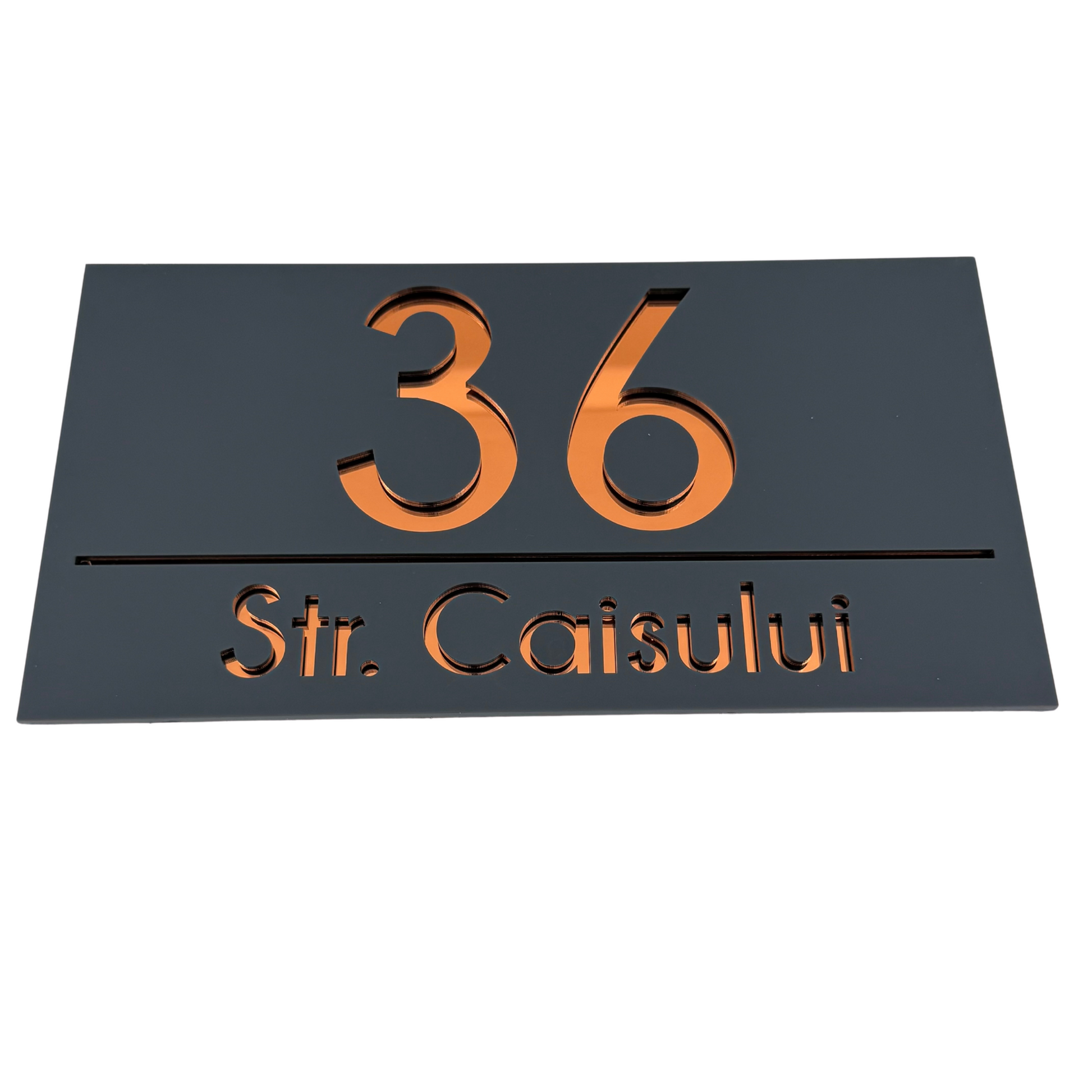 PREMIUM HOUSE NUMBER - Satin Grey Copper Mirror - 28×15 cm