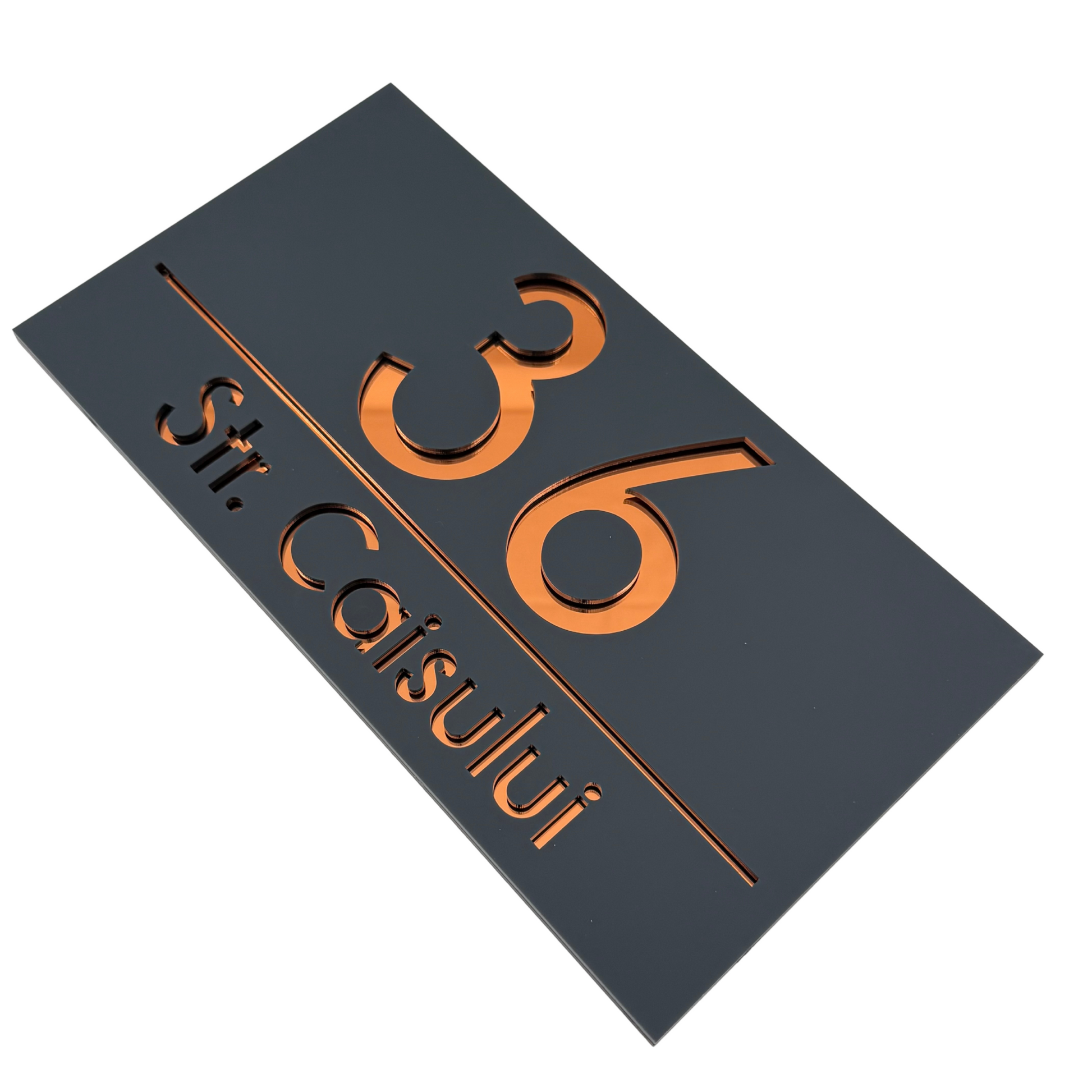PREMIUM HOUSE NUMBER - Satin Grey Copper Mirror - 28×15 cm