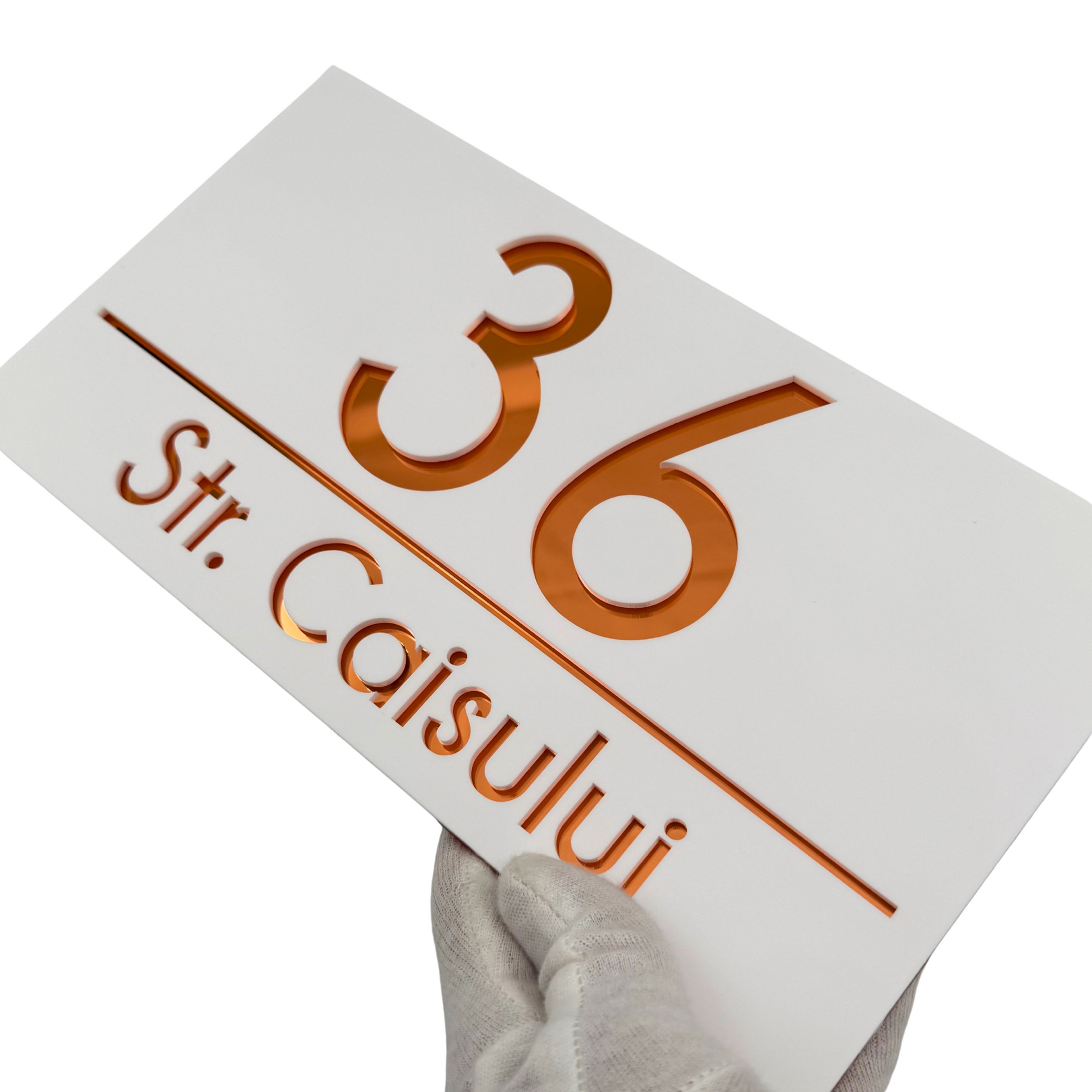 PREMIUM HOUSE NUMBER - White Satin Copper Mirror - 28×15 cm