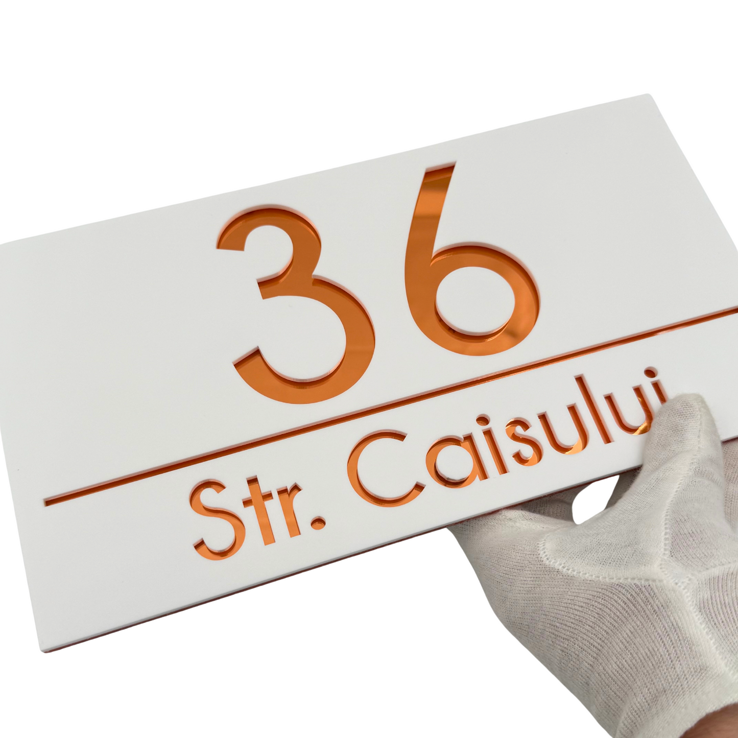 PREMIUM HOUSE NUMBER - White Satin Copper Mirror - 28×15 cm