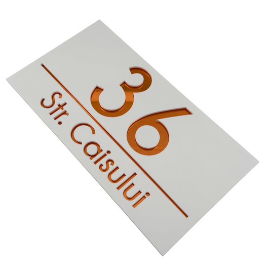 PREMIUM HOUSE NUMBER - White Satin Copper Mirror - 28×15 cm