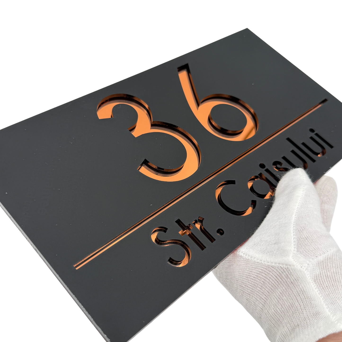 PREMIUM HOUSE NUMBER - Satin Black Copper Mirror - 28×15 cm