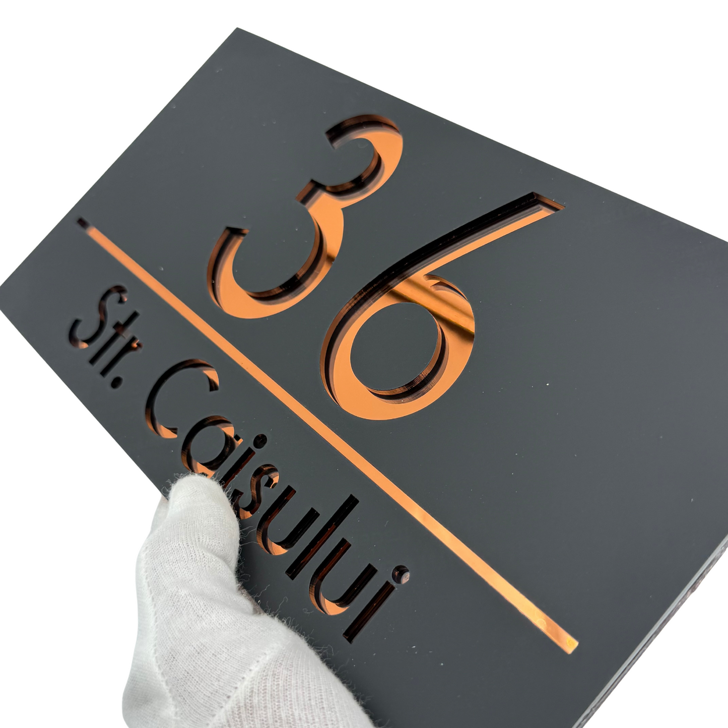 PREMIUM HOUSE NUMBER - Satin Black Copper Mirror - 28×15 cm