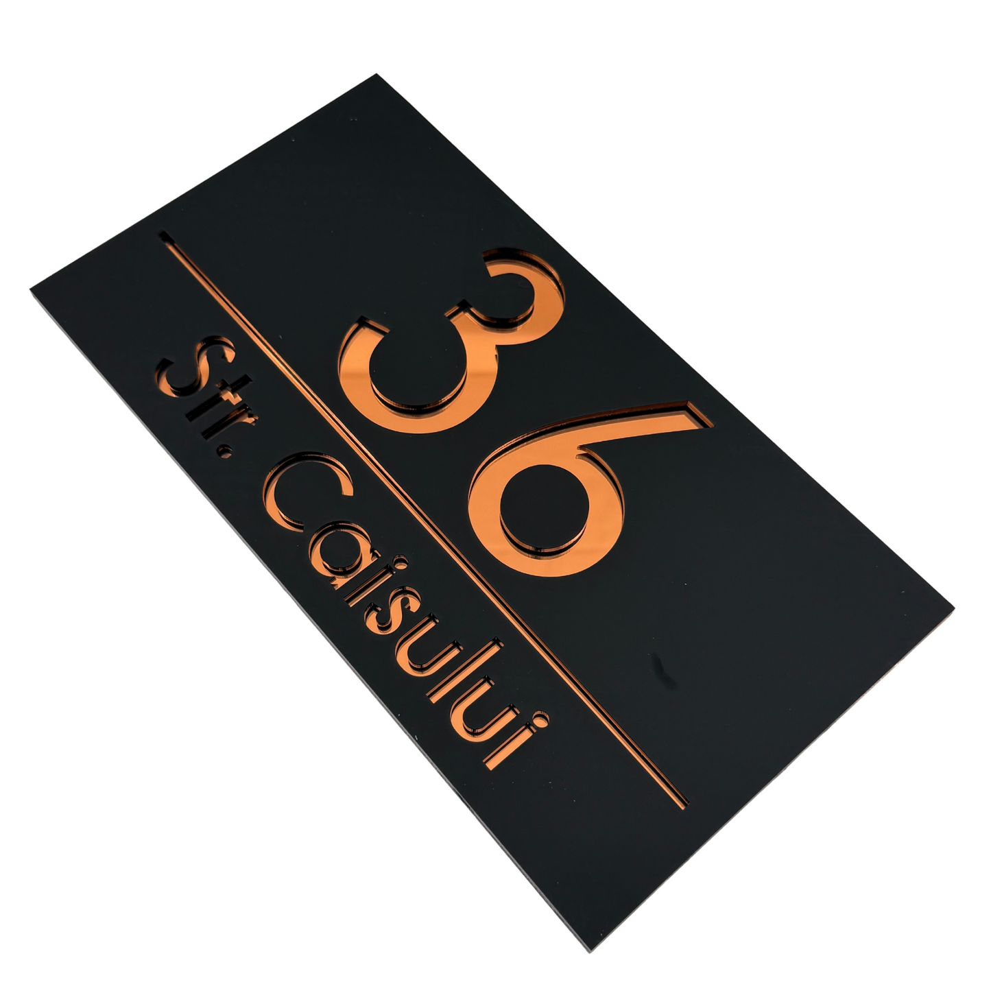 PREMIUM HOUSE NUMBER - Satin Black Copper Mirror - 28×15 cm