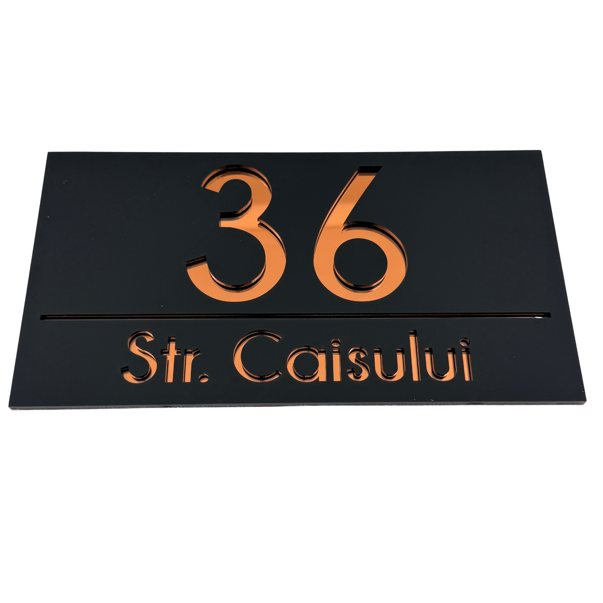 PREMIUM HOUSE NUMBER - Satin Black Copper Mirror - 28×15 cm