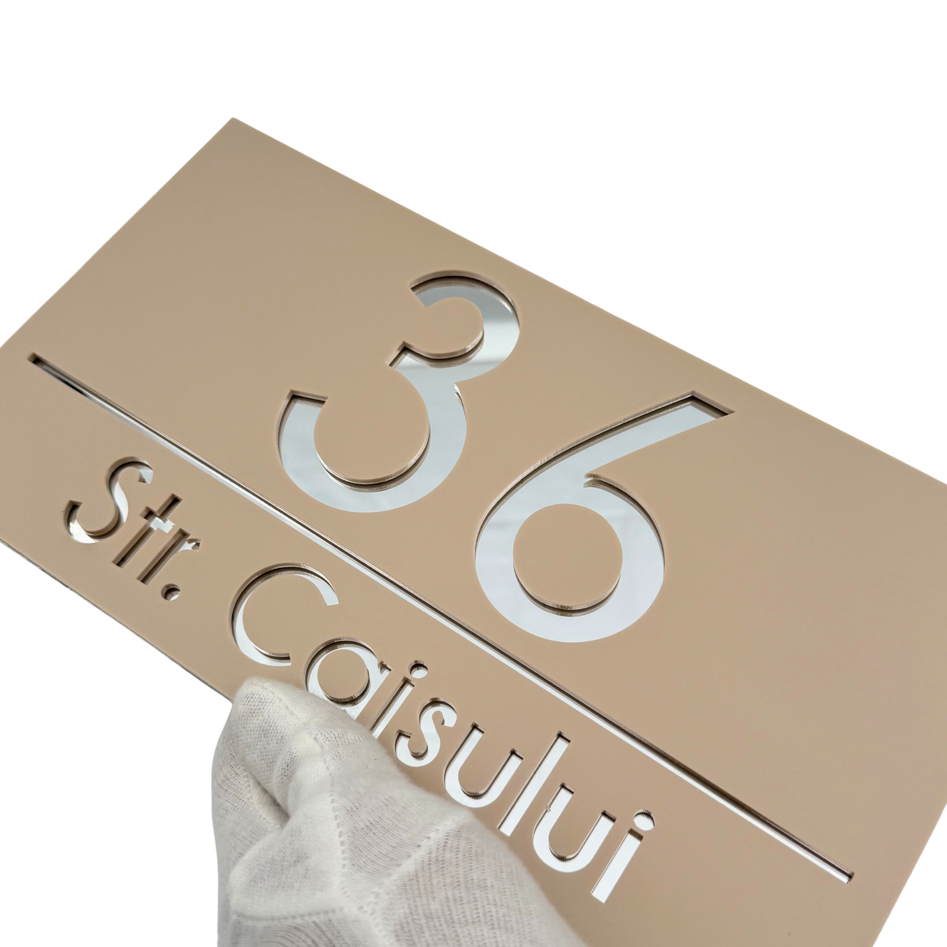 PREMIUM HOUSE NUMBER - Cream colour Satin Silver Mirror - 28×15 cm