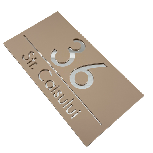 PREMIUM HOUSE NUMBER - Cream colour Satin Silver Mirror - 28×15 cm