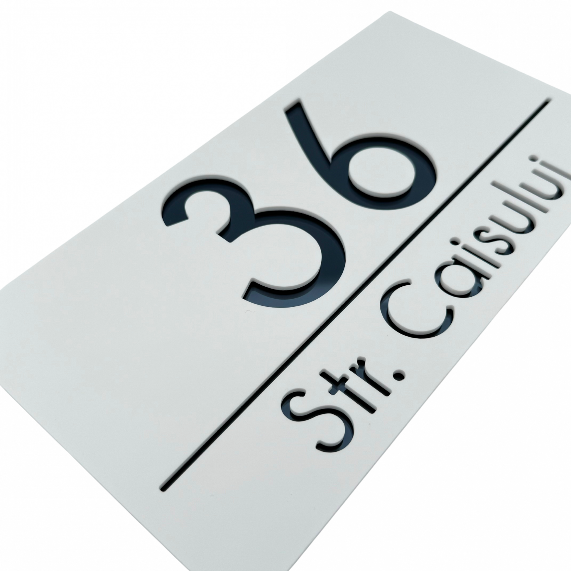 PREMIUM HOUSE NUMBER - White Satin Anthracite Grey Mirror - 28×15 cm