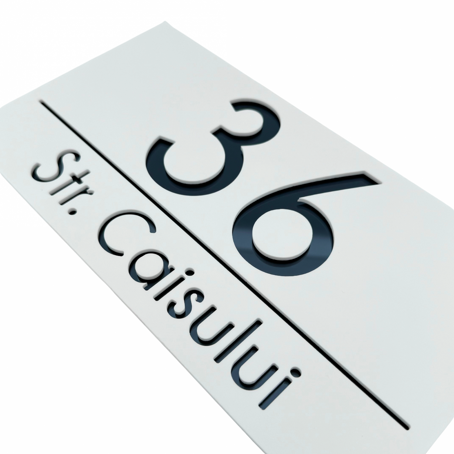 PREMIUM HOUSE NUMBER - White Satin Anthracite Grey Mirror - 28×15 cm