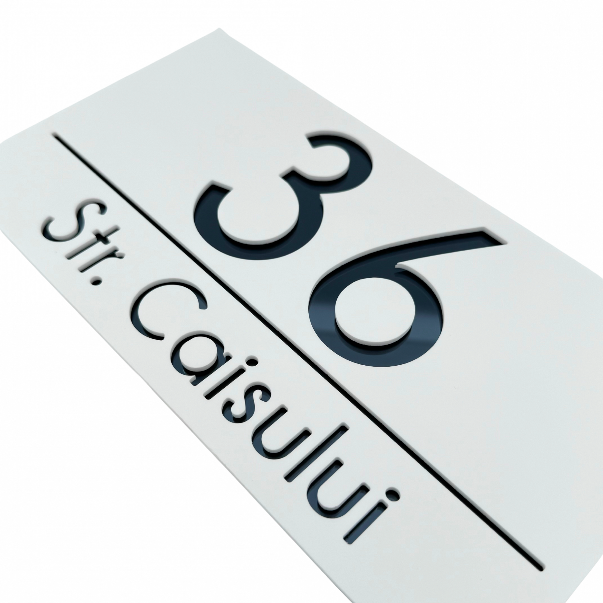PREMIUM HOUSE NUMBER - White Satin Anthracite Grey Mirror - 28×15 cm