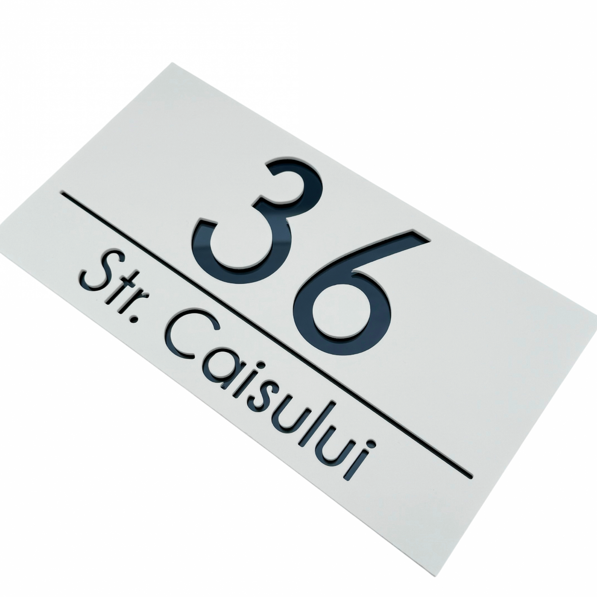 PREMIUM HOUSE NUMBER - White Satin Anthracite Grey Mirror - 28×15 cm