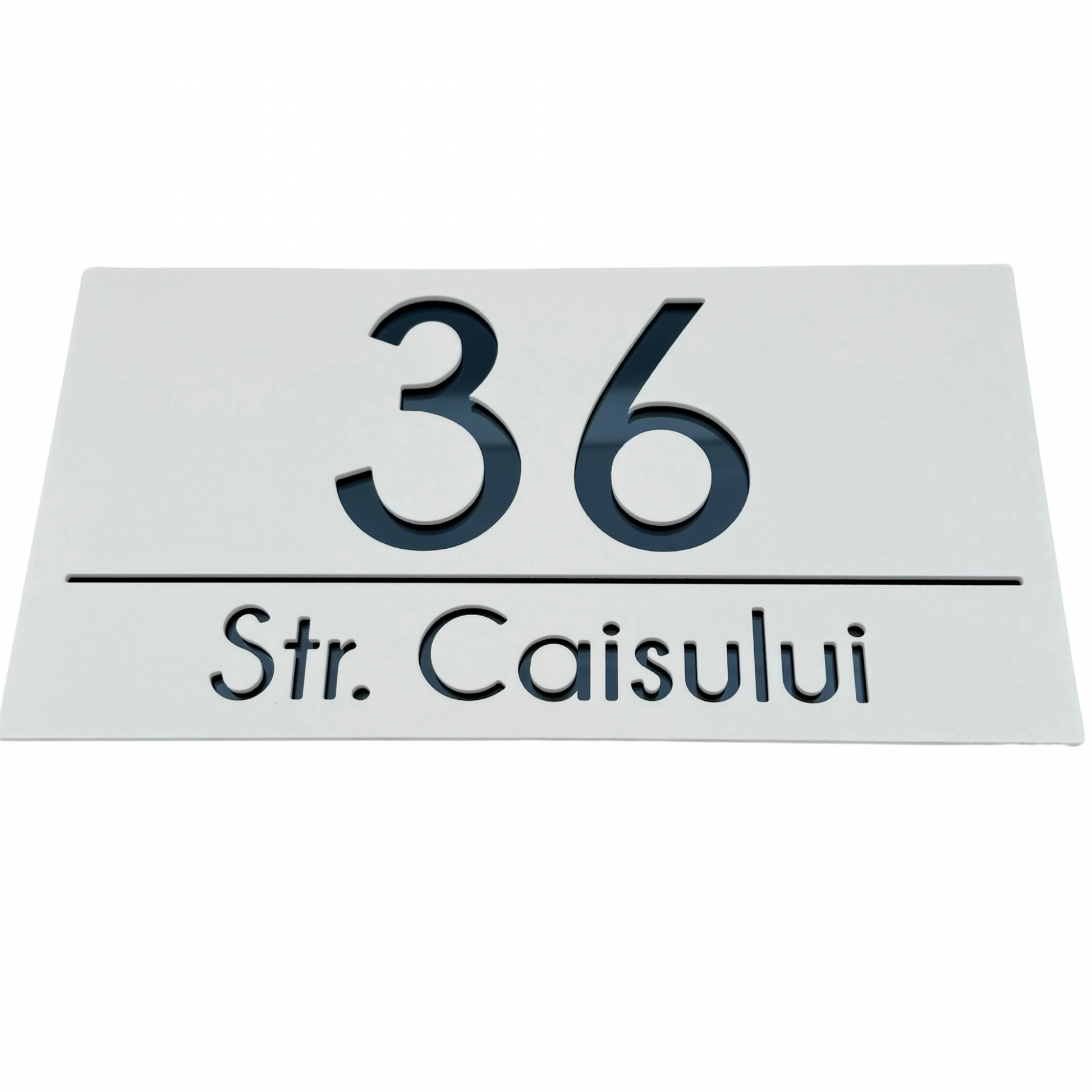 PREMIUM HOUSE NUMBER - White Satin Anthracite Grey Mirror - 28×15 cm