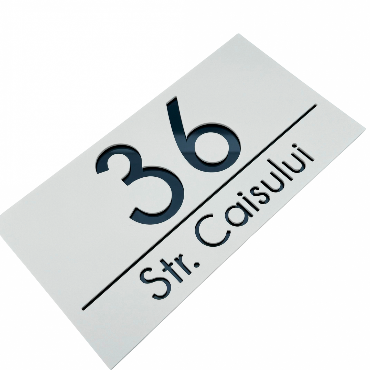 PREMIUM HOUSE NUMBER - White Satin Anthracite Grey Mirror - 28×15 cm