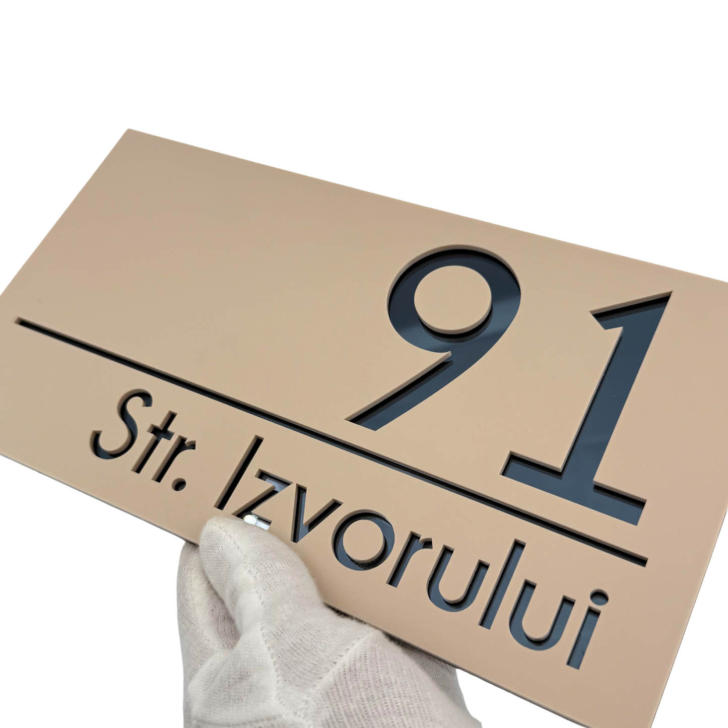 PREMIUM HOUSE NUMBER - Cream colour Satin Anthracite Grey Mirror - 28×15 cm
