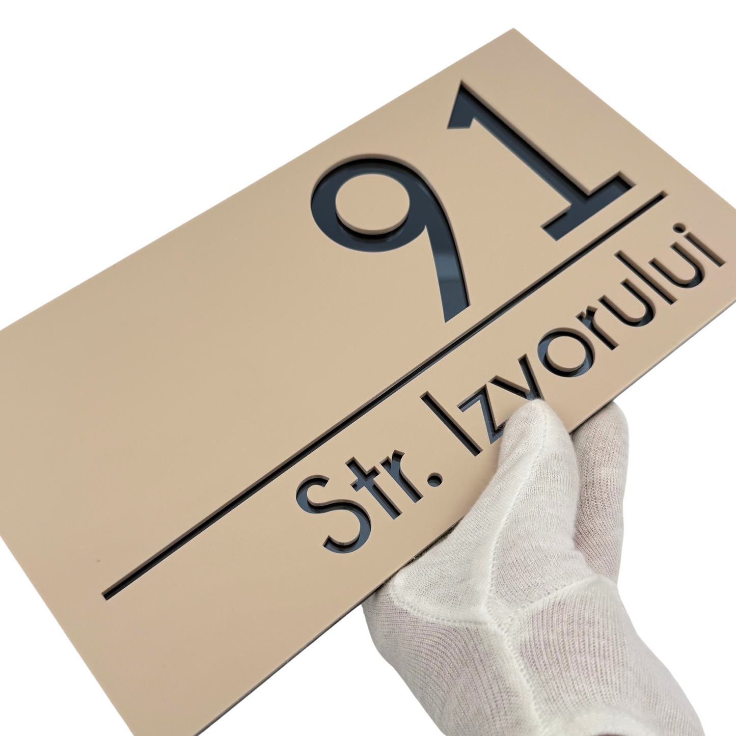 PREMIUM HOUSE NUMBER - Cream colour Satin Anthracite Grey Mirror - 28×15 cm