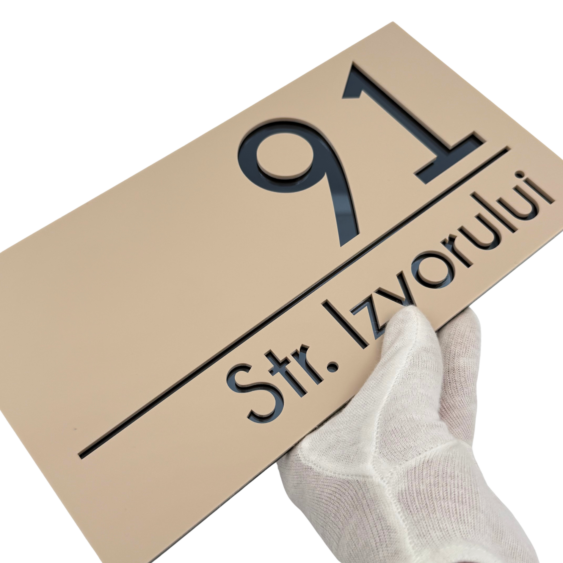 PREMIUM HOUSE NUMBER - Cream colour Satin Anthracite Grey Mirror - 28×15 cm