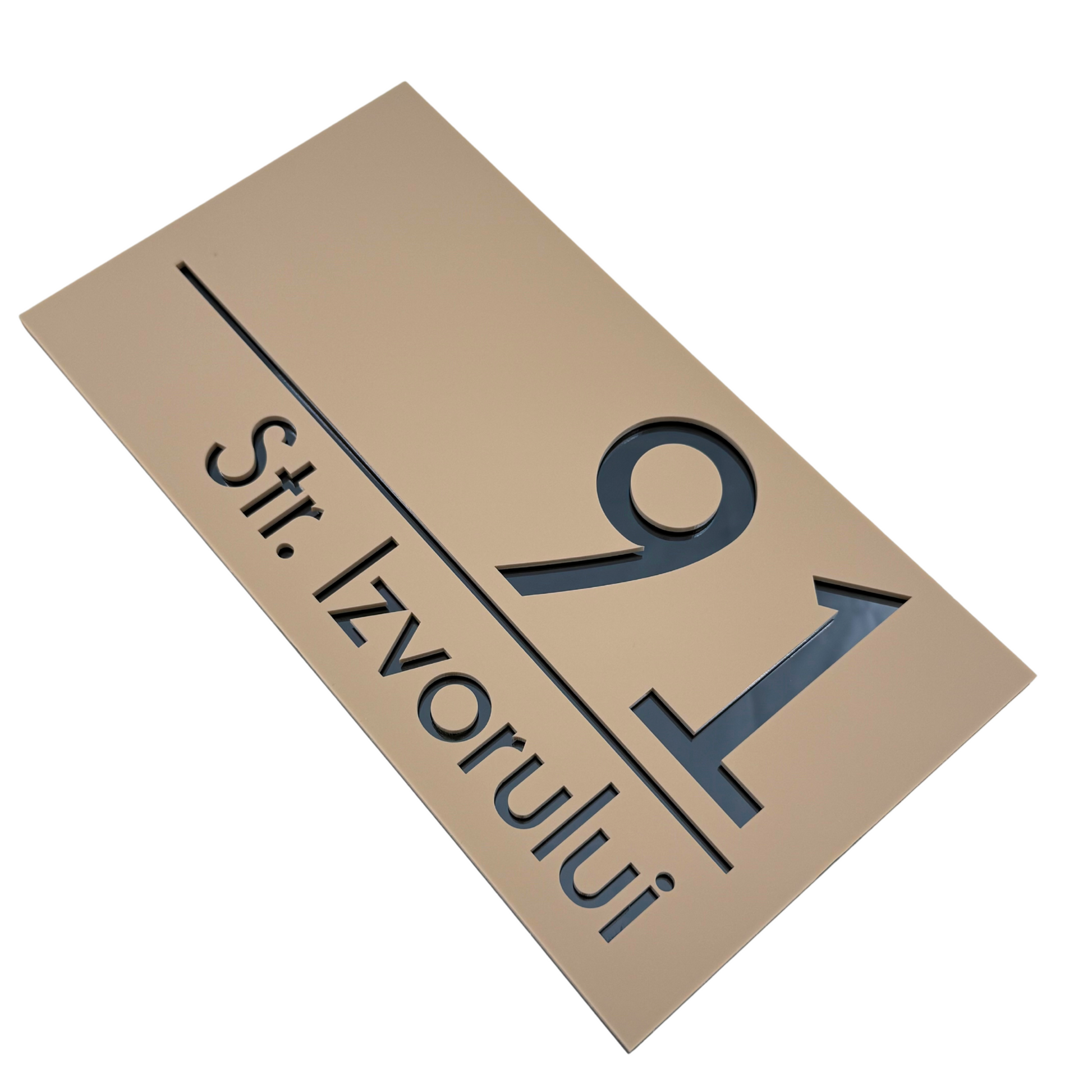 PREMIUM HOUSE NUMBER - Cream colour Satin Anthracite Grey Mirror - 28×15 cm