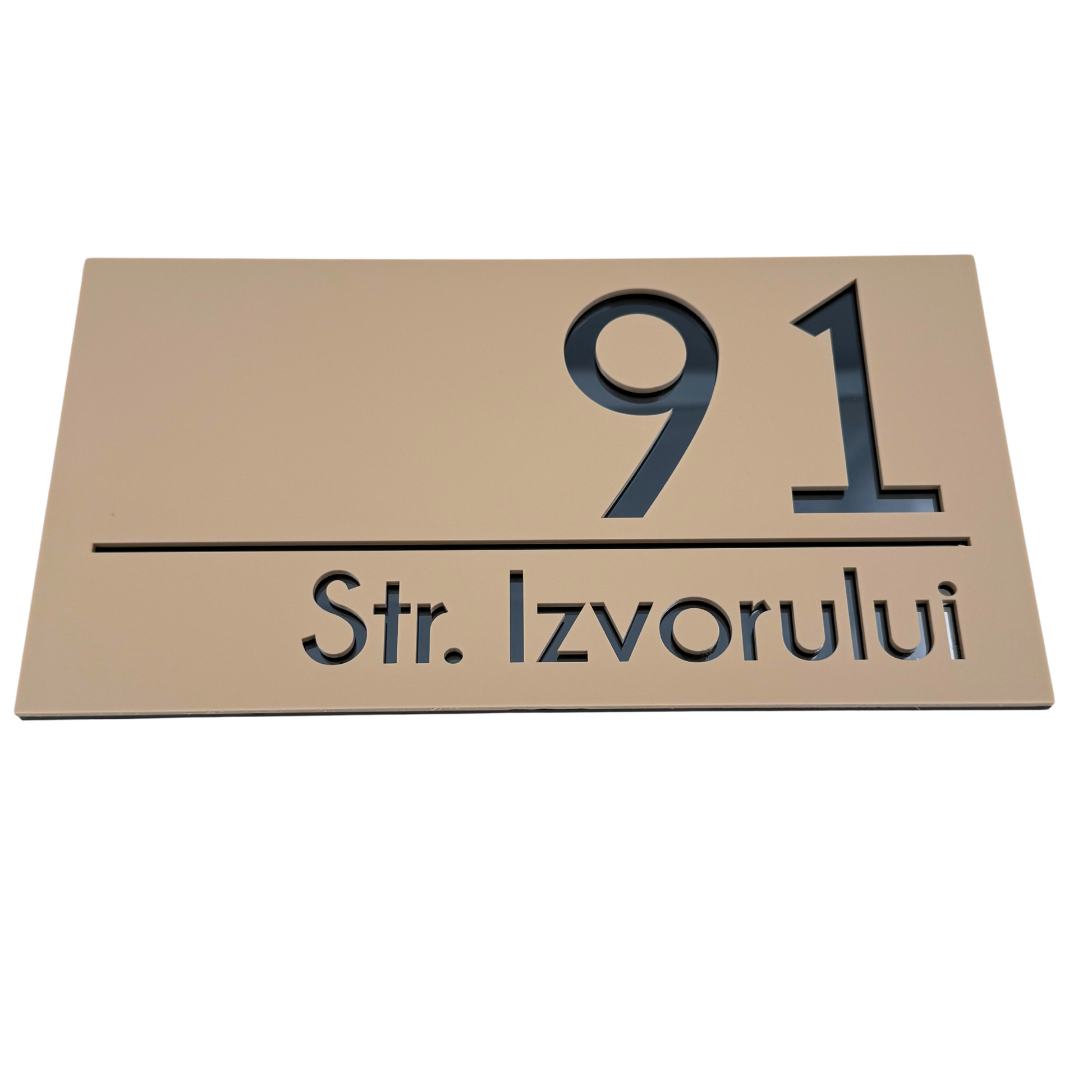 PREMIUM HOUSE NUMBER - Cream colour Satin Anthracite Grey Mirror - 28×15 cm