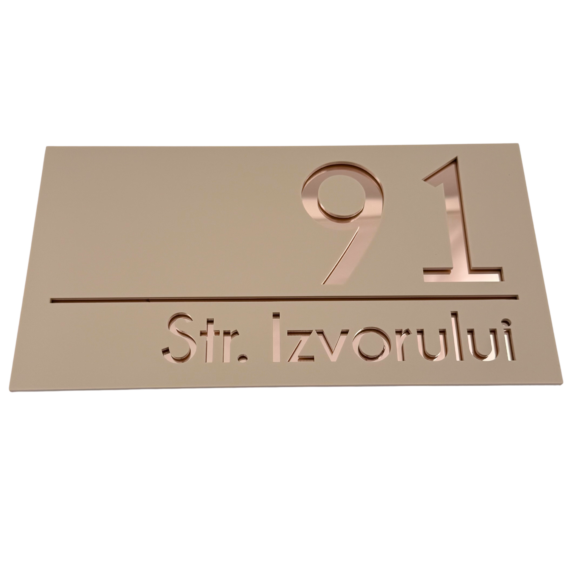 PREMIUM HOUSE NUMBER - Cream colour Satin Rose Gold Mirror - 28×15 cm