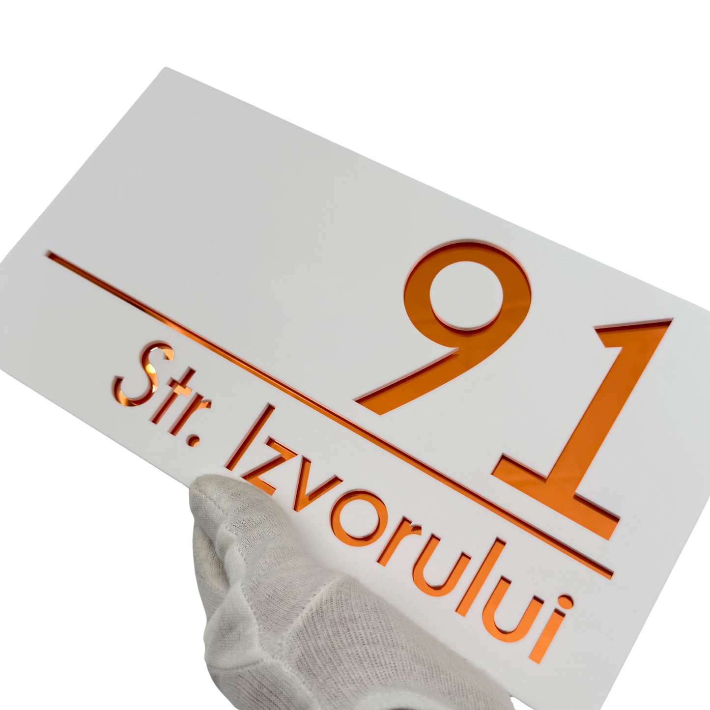PREMIUM HOUSE NUMBER - White Satin Copper Mirror - 28×15 cm