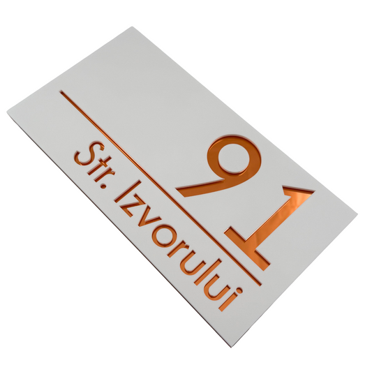 PREMIUM HOUSE NUMBER - White Satin Copper Mirror - 28×15 cm