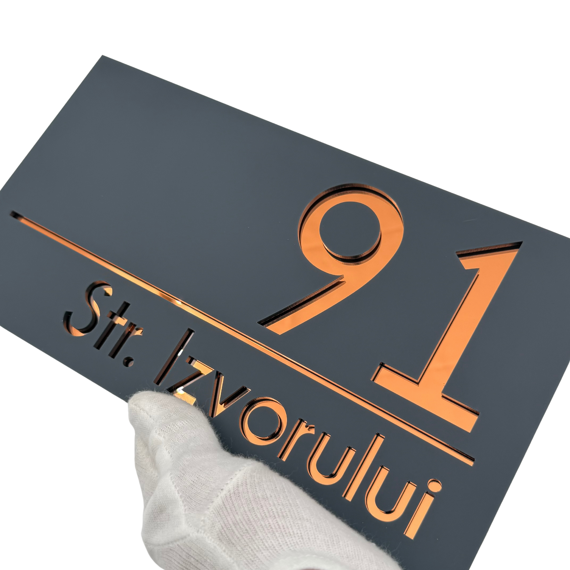 PREMIUM HOUSE NUMBER - Satin Grey Copper Mirror - 28×15 cm