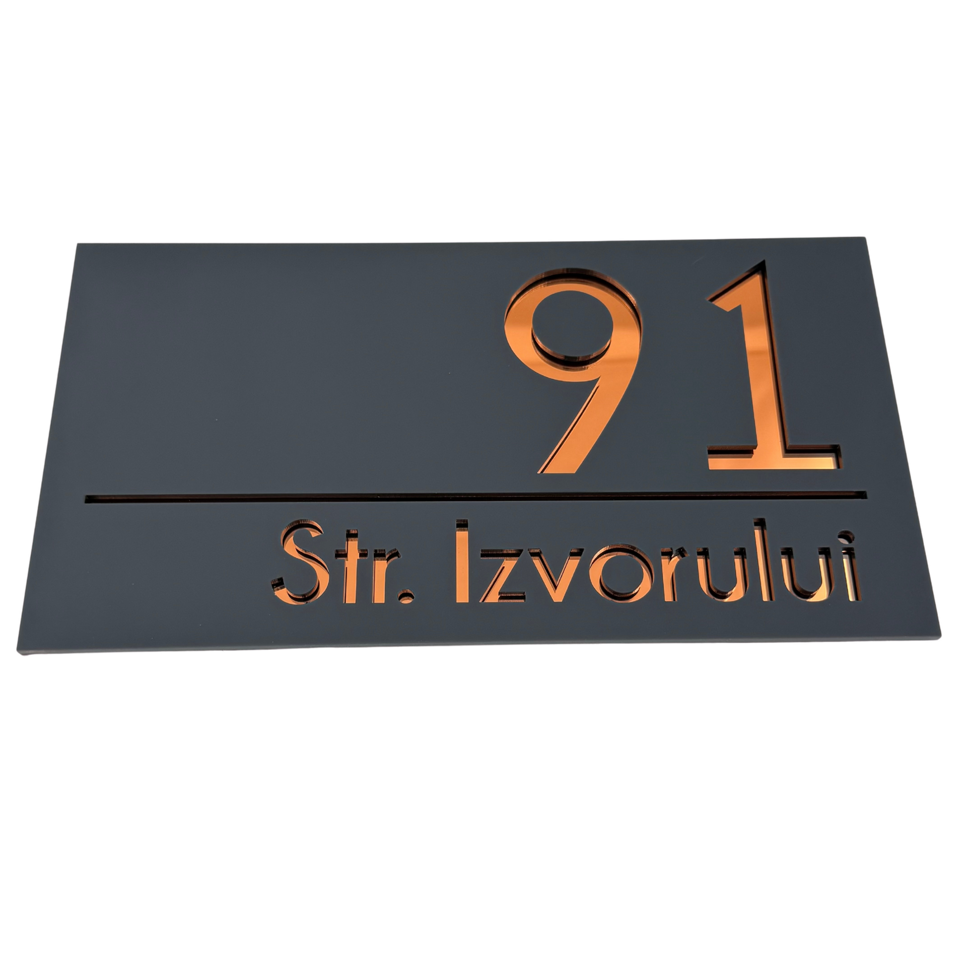 PREMIUM HOUSE NUMBER - Satin Grey Copper Mirror - 28×15 cm