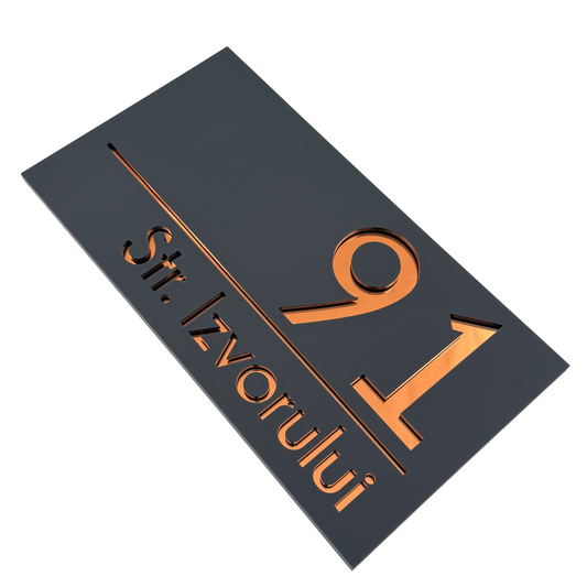 PREMIUM HOUSE NUMBER - Satin Grey Copper Mirror - 28×15 cm