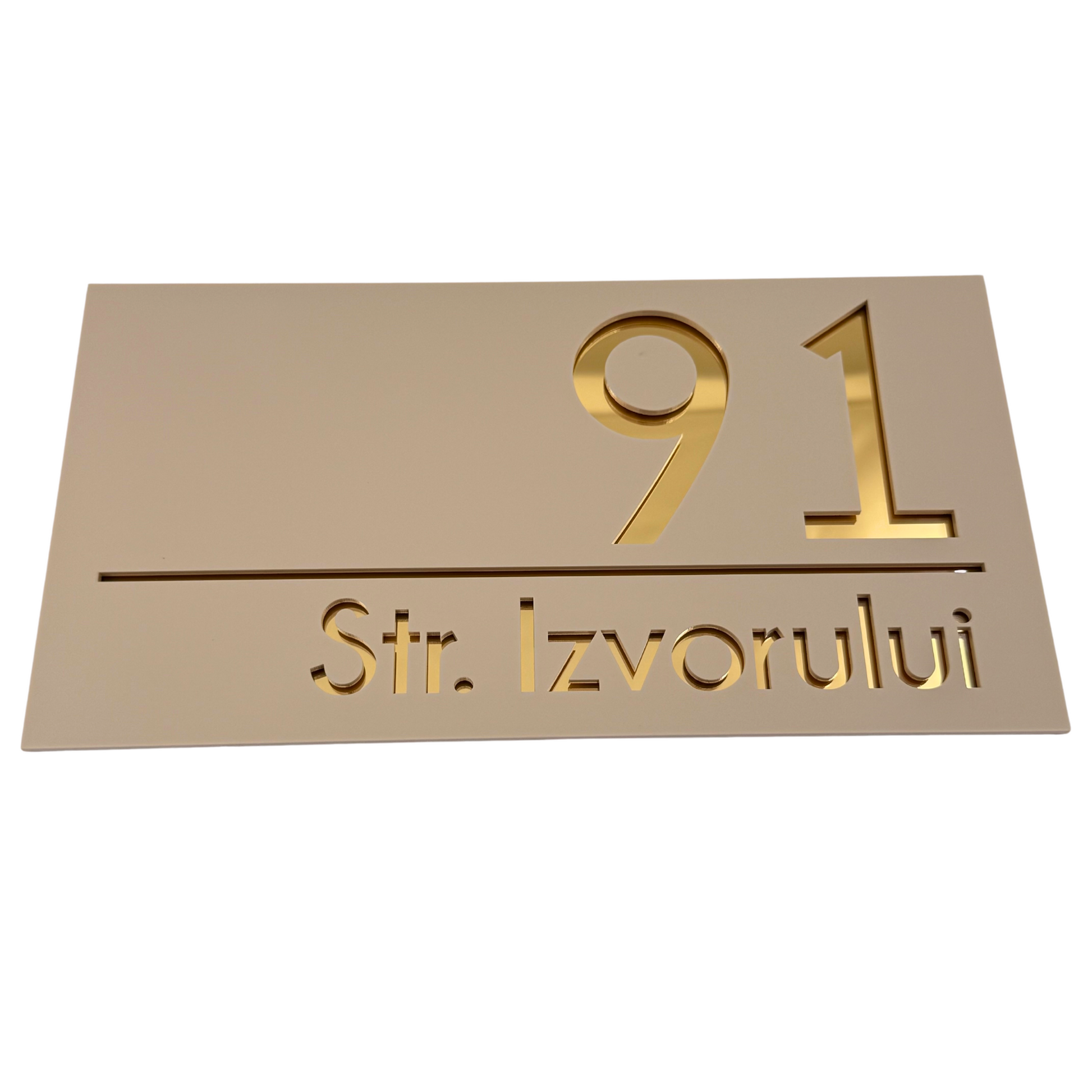 PREMIUM HOUSE NUMBER - Cream colour Satin Gold Mirror - 28×15 cm