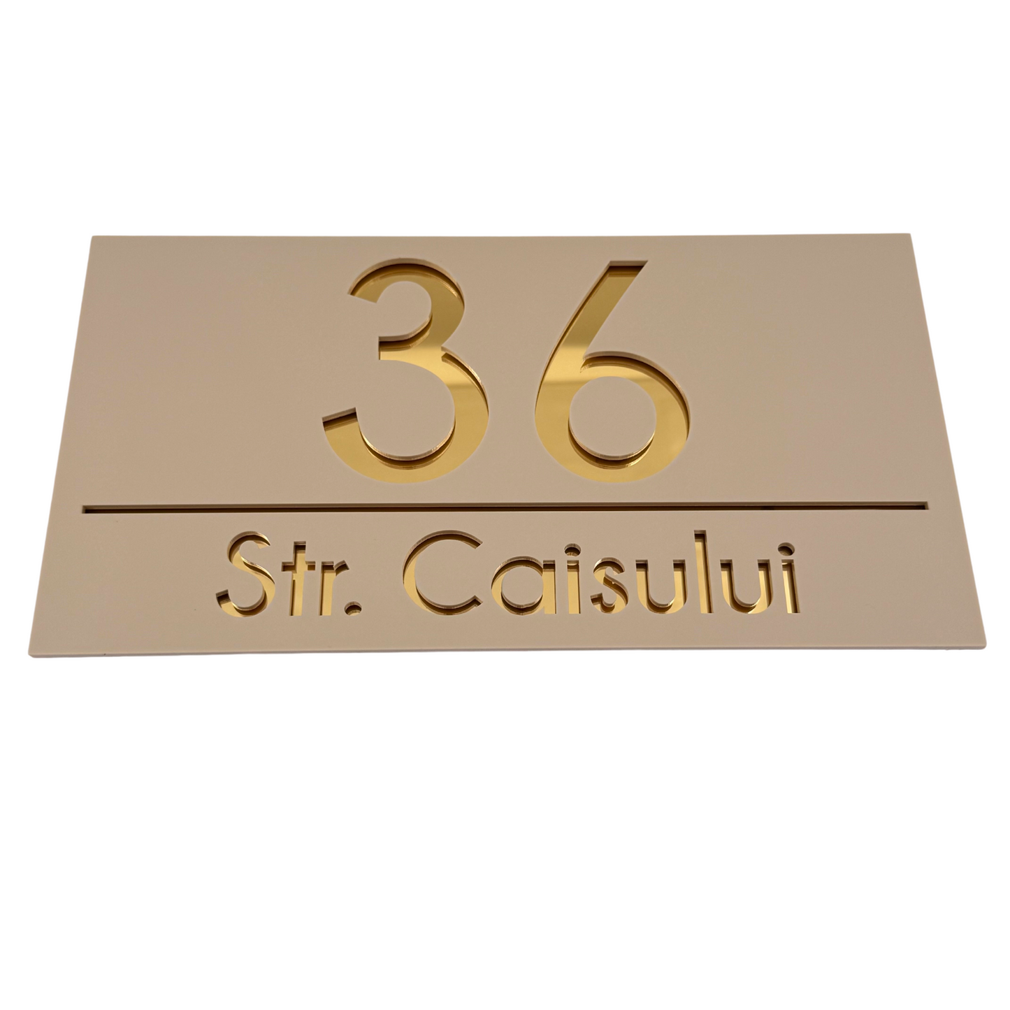 PREMIUM HOUSE NUMBER - Cream colour Satin Gold Mirror - 28×15 cm
