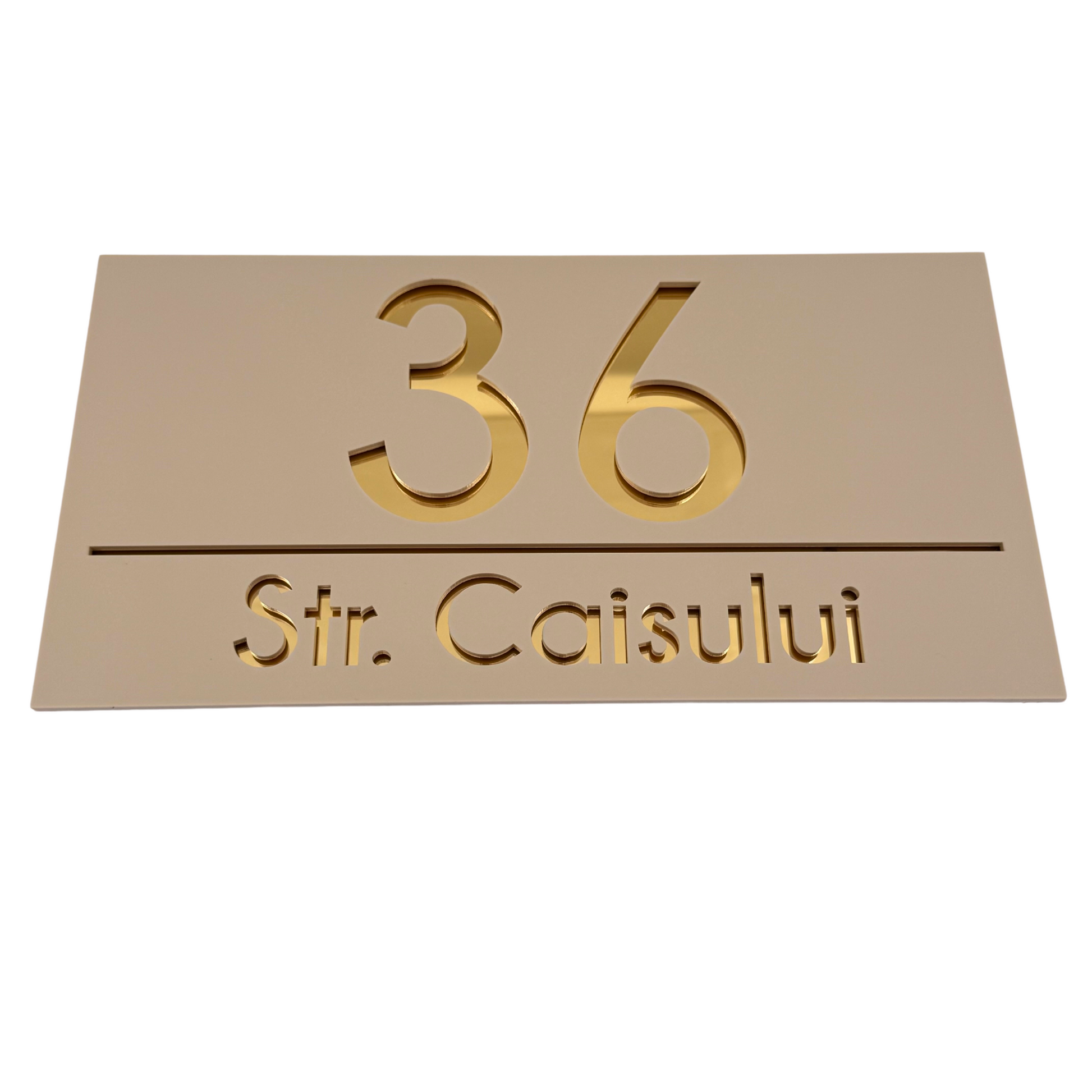 PREMIUM HOUSE NUMBER - Cream colour Satin Gold Mirror - 28×15 cm