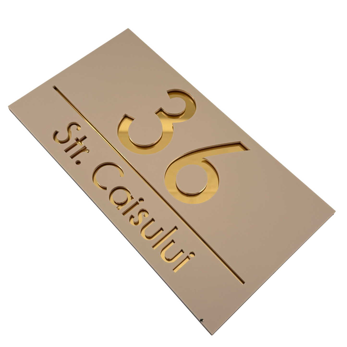 PREMIUM HOUSE NUMBER - Cream colour Satin Gold Mirror - 28×15 cm
