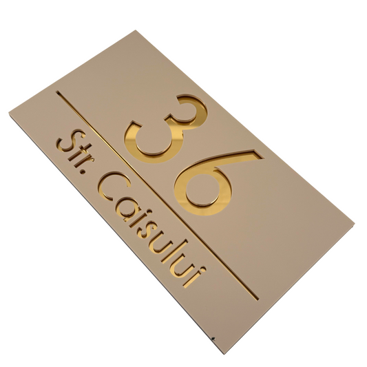 PREMIUM HOUSE NUMBER - Cream colour Satin Gold Mirror - 28×15 cm