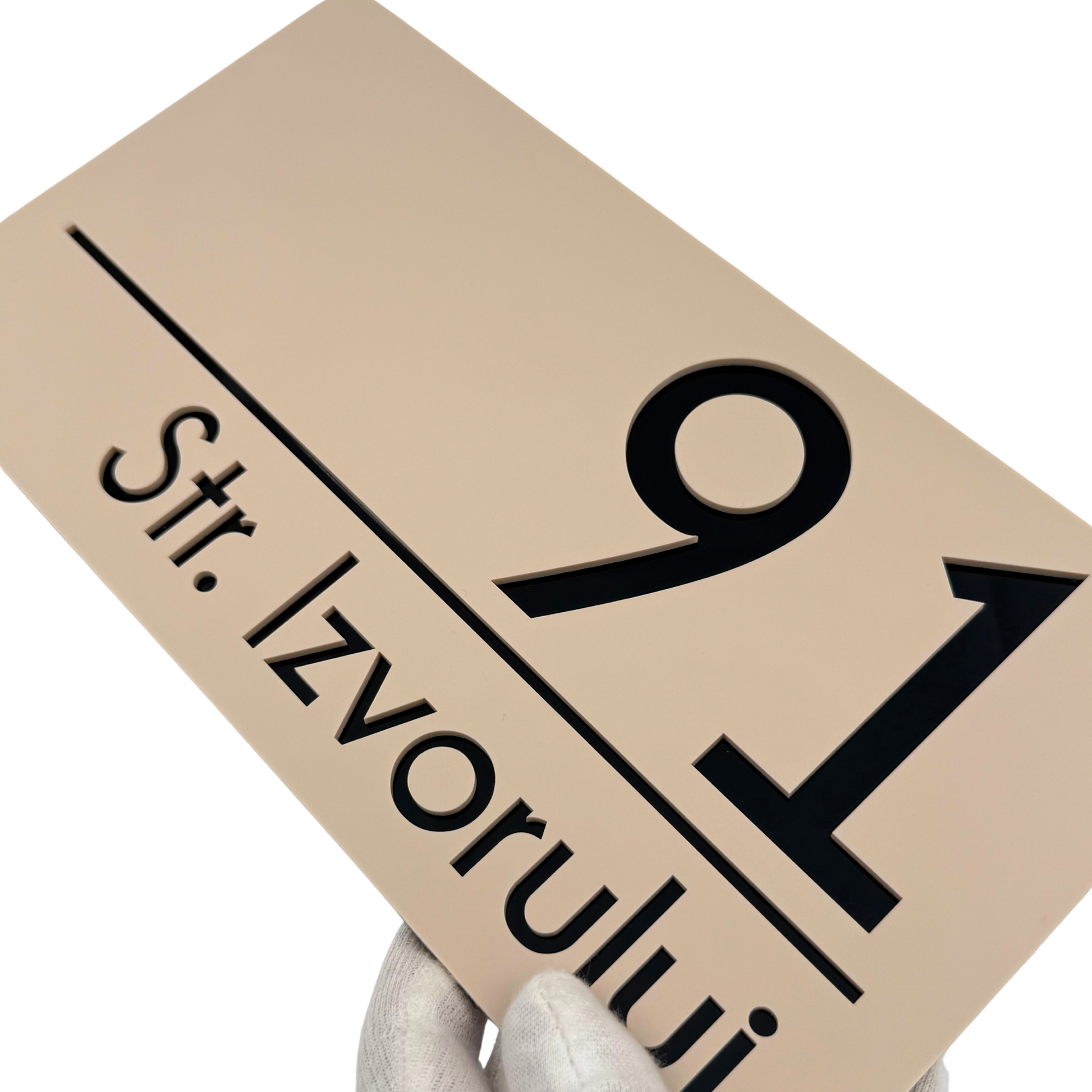 PREMIUM HOUSE NUMBER - Cream colour Satin Glossy Black - 28×15 cm