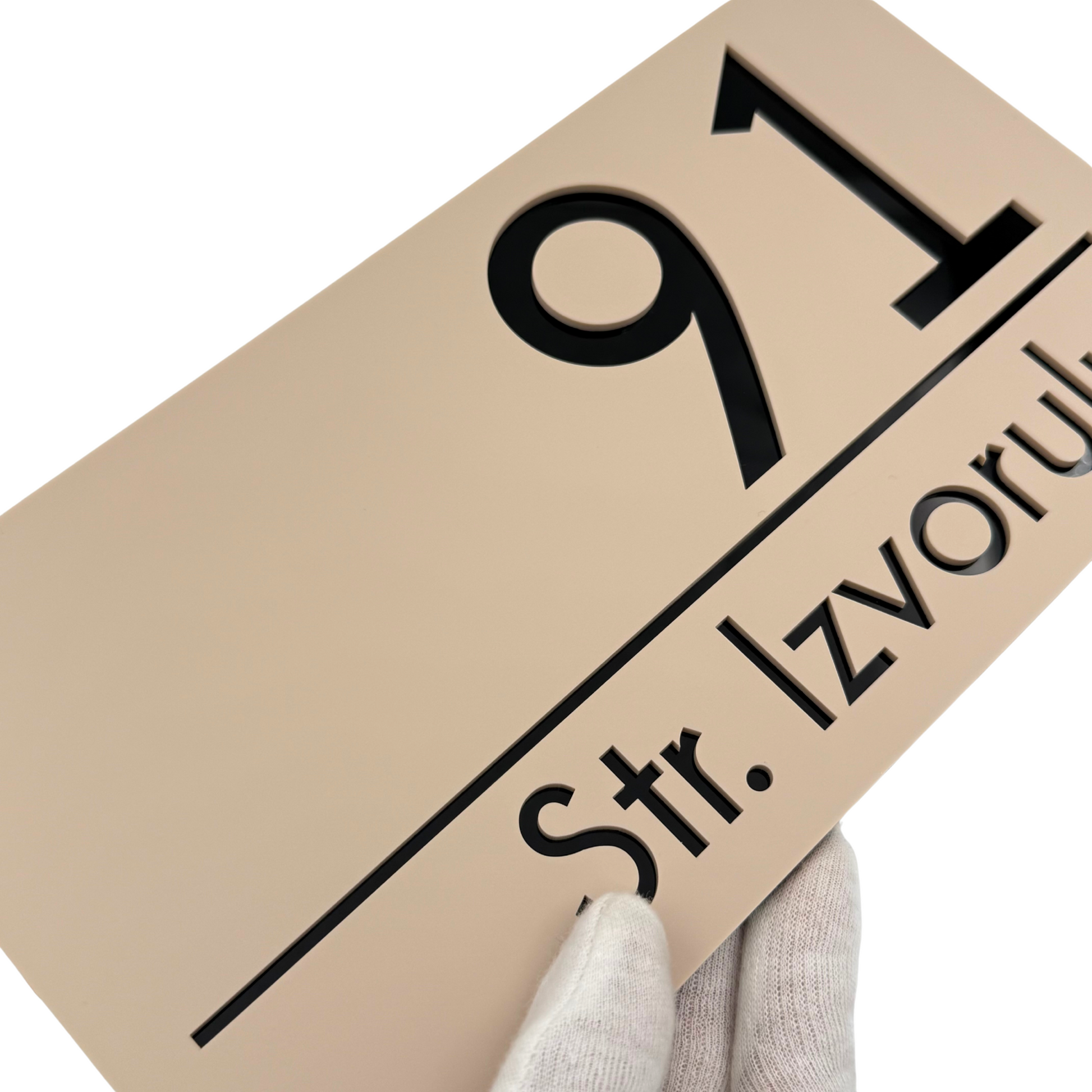 PREMIUM HOUSE NUMBER - Cream colour Satin Glossy Black - 28×15 cm