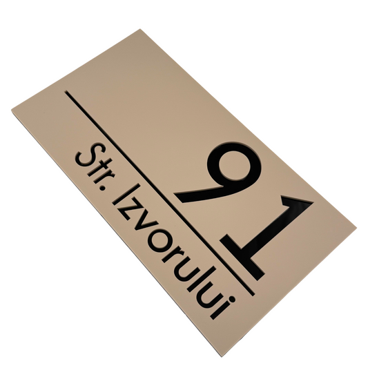PREMIUM HOUSE NUMBER - Cream colour Satin Glossy Black - 28×15 cm