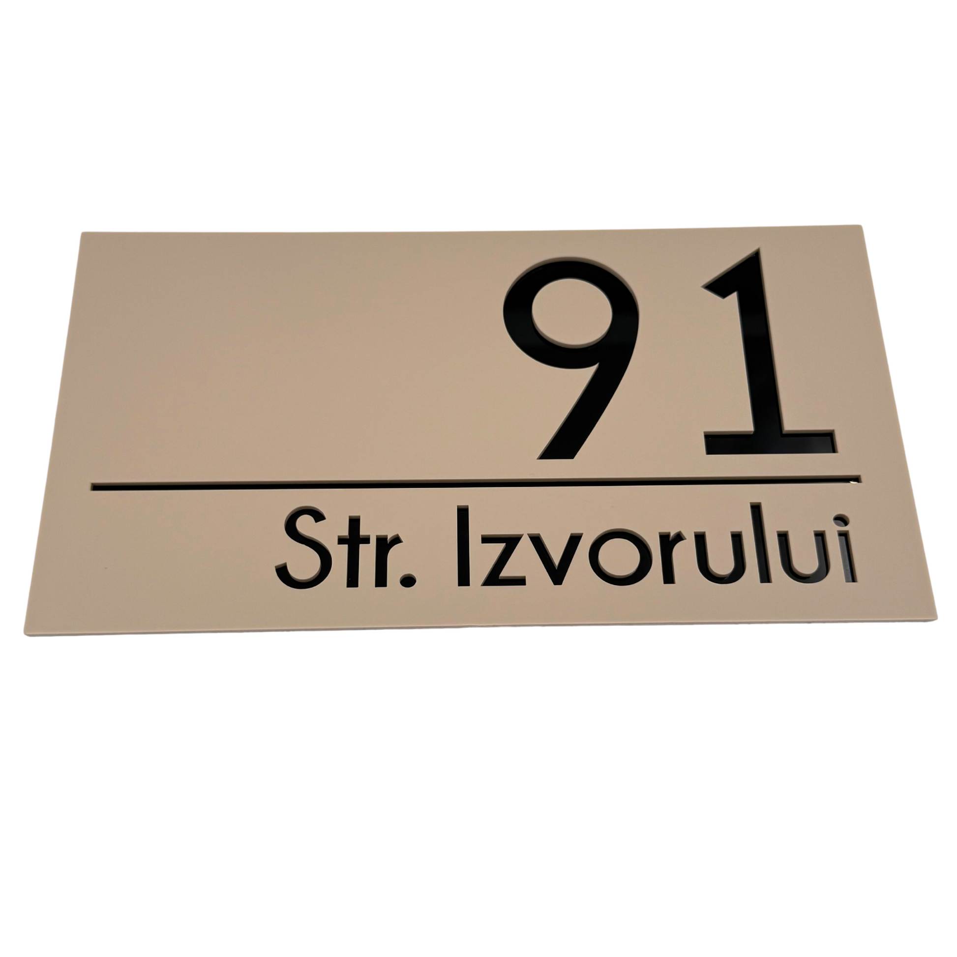 PREMIUM HOUSE NUMBER - Cream colour Satin Glossy Black - 28×15 cm