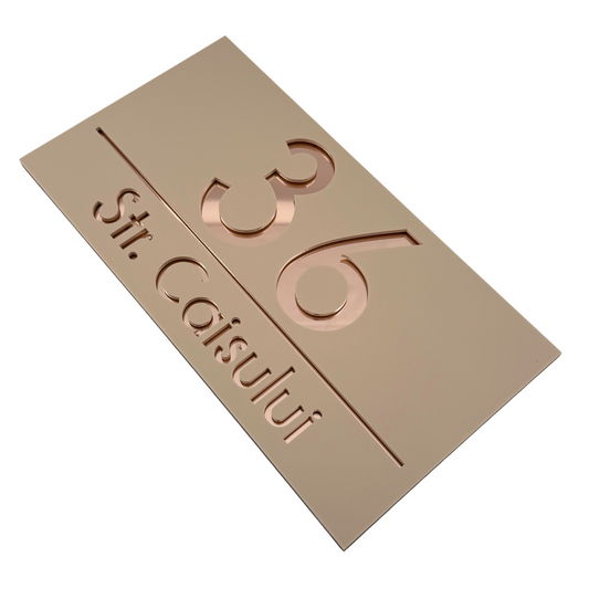 PREMIUM HOUSE NUMBER - Cream colour Satin Rose Gold Mirror - 28×15 cm